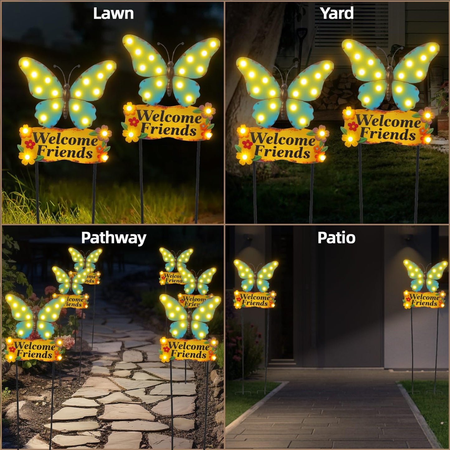 YHSOLAR Decorative Garden Stakes Large 45" with 18 Bulbs Solar String Lights Outdoor Waterproof, Butterfly Solar Lights for Outside with Welcome Friends Garden Sign for Yard, Patio, Pathway