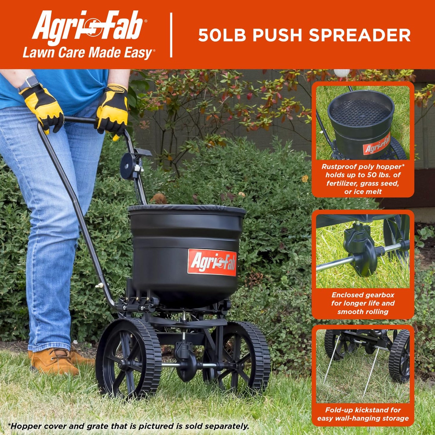 Agri-Fab 45-0566 50 lb. Push Lawn & Garden Broadcast Spreader for Seed,Fertilizer; Walk Behind with Easy to use Cable Control