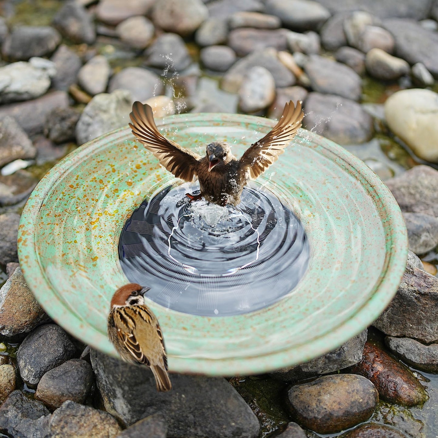 HOUYANG Solar Fountain Bird Bath, Metal Bird Bath Bubbler, Outdoor Bird Bath Bowl, for Outdoors Garden Patio Decor.