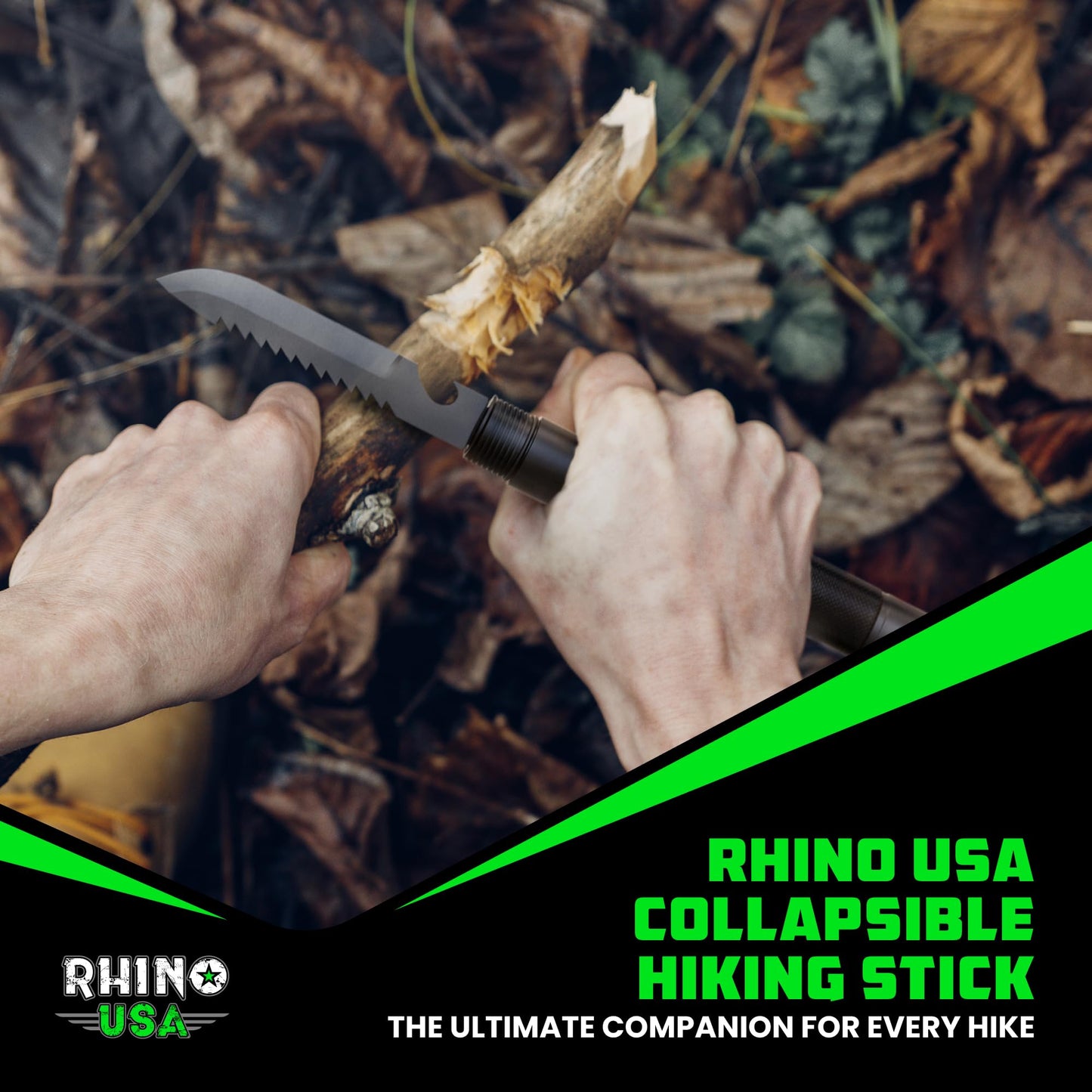 Rhino USA Tactical Hiking Stick with Integrated Survival Kit – Essential Camping Gear for Hiking & Trekking – Durable Tactical Gear for Outdoor Adventures