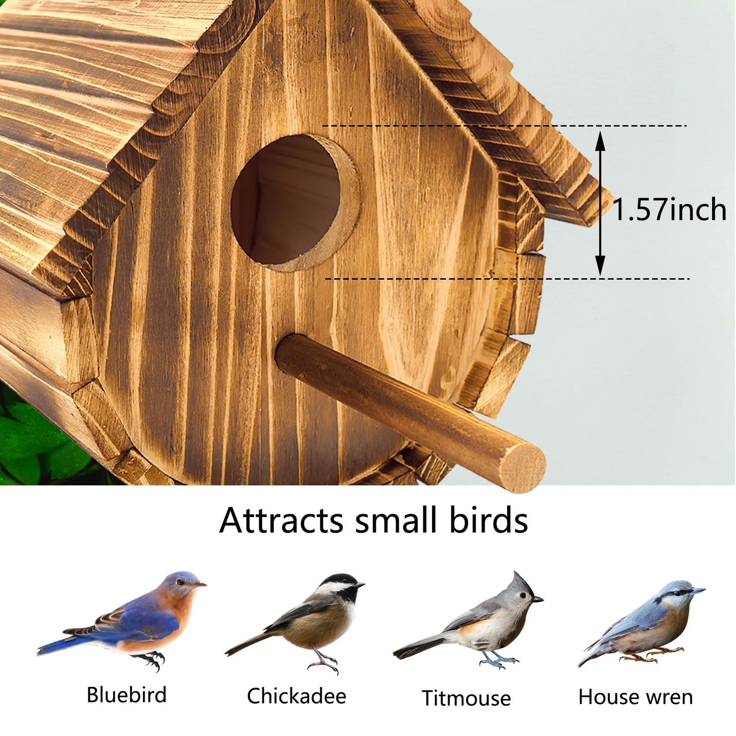 KWISAMR 1 Pack Wren Houses for Outdoors,Natural Wooden Hanging Bird House for Chickadee,Bluebird,Handmade from Natural Wood for Garden Decorations
