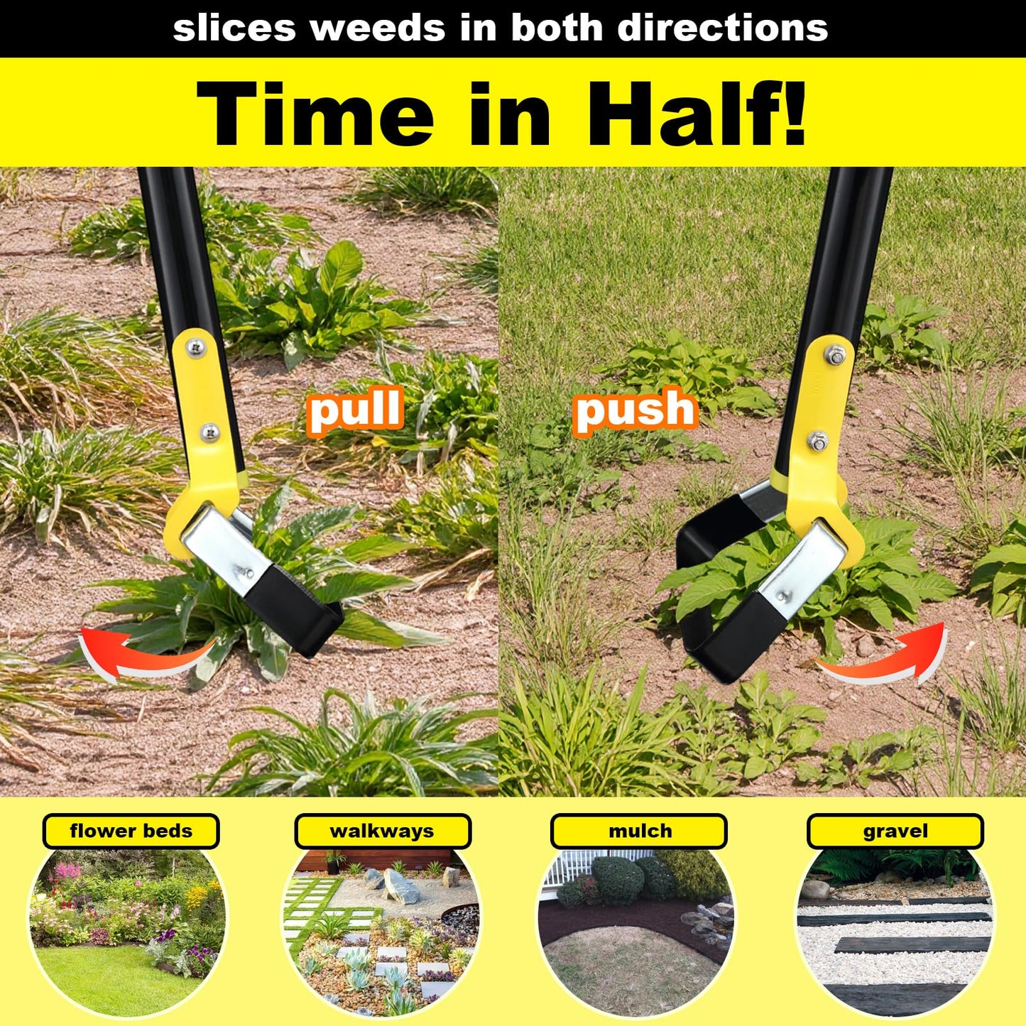 Garden Hoe For Weeding - Sharp Push Pull Blade,Stainless Steel Action Stirrup Hoe, 30-72inch Long Handle, Stainless Steel Scuffle Hoe For Outdoor Flower Beds, Yard, Mulch, Gravel,Raised Beds