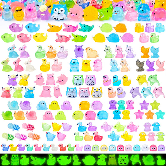 Feivando 160 Pcs Luminous Mini Resin Animal Figures Glow in the Dark Small Little Tiny Ducks Animal Miniature Figurines for Crafts Fairy Garden Accessories Micro Landscape Decoration