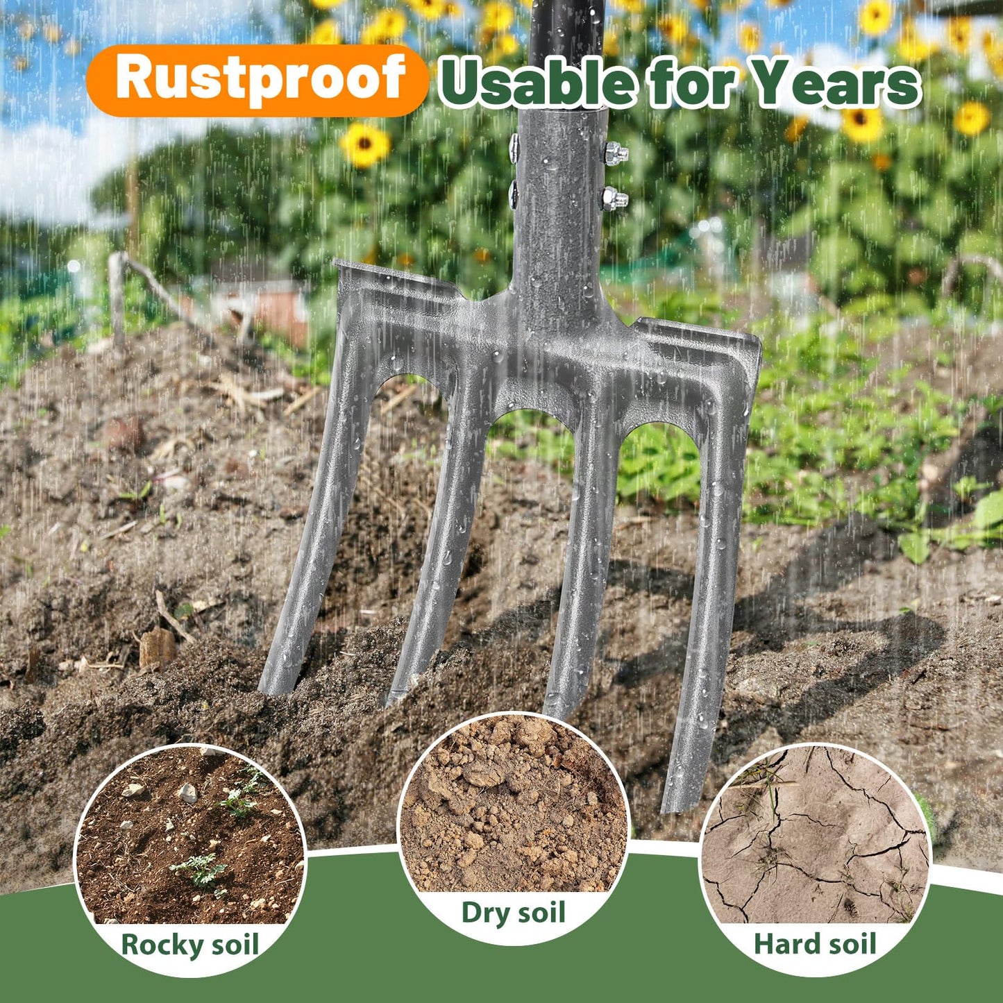 Lilyvane Garden Fork, 4-Tine Gardening Pitchfork with 35” Metal Handle, 46” Long Heavy Duty Digging Manure Forks for Farm Garden Mulch Spreading, Loosening,Potato Digging Composting Transplanting
