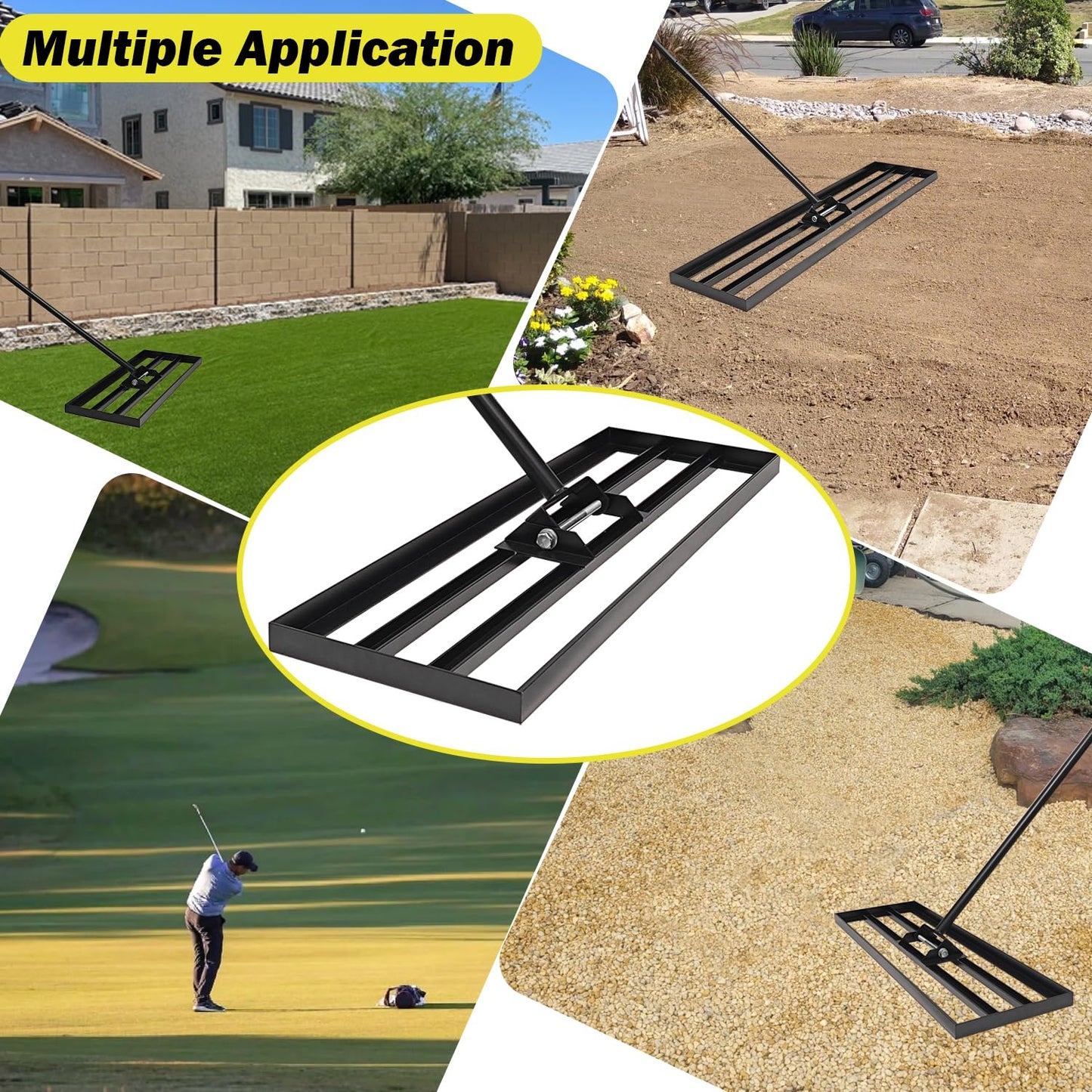 Eagwon 48"x10" Lawn Leveling Rake - High Carbon Steel Yard Lawn Leveler Tool with Adjustable Long Handle | Multi-Surface Levelawn Tool for Soil, Grass, Golf Course, Garden & Farm Care