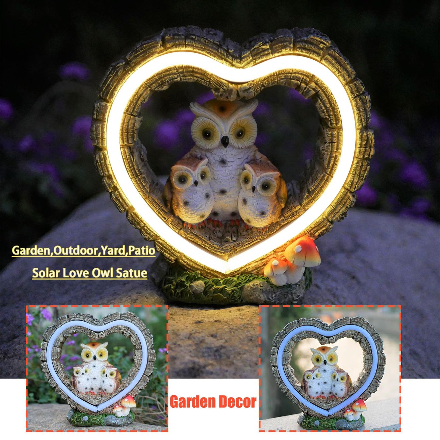 xxoasis Solar Owl Garden Statue, Outdoor Waterproof Handmade Resin Statue Solar LED Lights, Warm Owl Family Decoration, Suitable for Roads, Yards, lawns