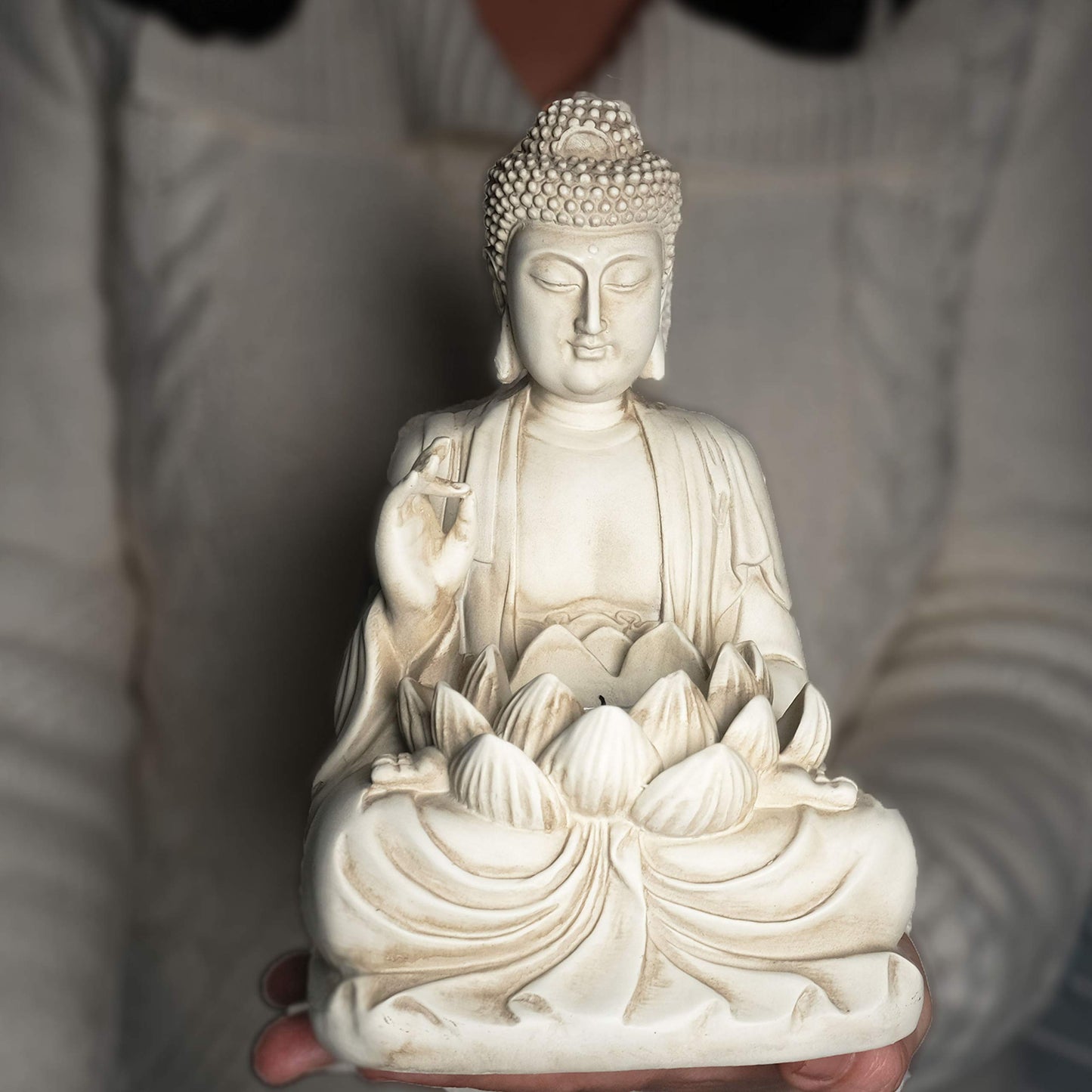 Bella Haus Design Buddha Tealight Candle Holder Statue – 8.5” Tall Polyresin - Zen Home and Garden Decor - Includes 3pcs Tea Lights and Free Candle Snuffer for Office, Indoor, Outdoor Decoration
