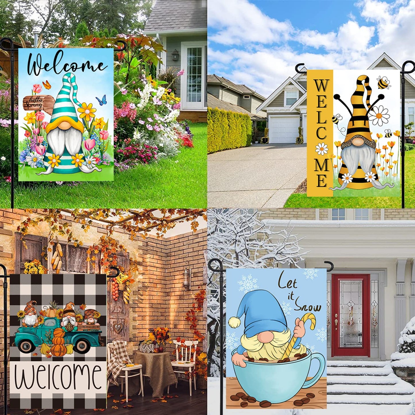 Set of 10 Gnome Seasonal Garden Flags,Double Sided 12 x 18 Inch Yard Flags, Small Garden Flags for Outside, Spring 4th of July Easter Seasonal Flags for Outdoor, Holiday Garden Flags for All Seasons