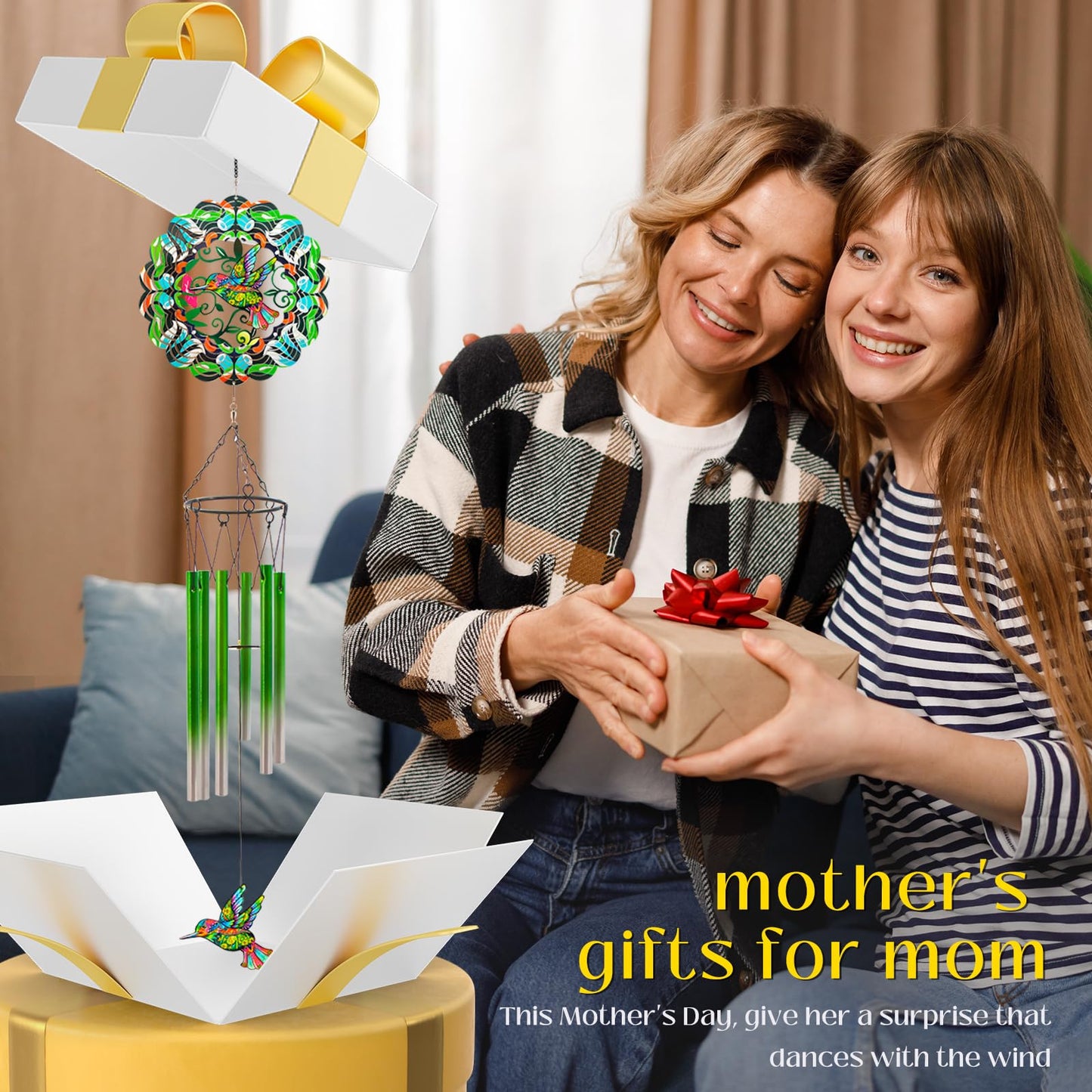 Wind Chimes with Hummingbird Wind Spinner, Gifts for Men, Women, Retirement, Teacher, Parents - Outdoor Hanging Decor Clearance for Garden, Patio, Backyard Or Porch
