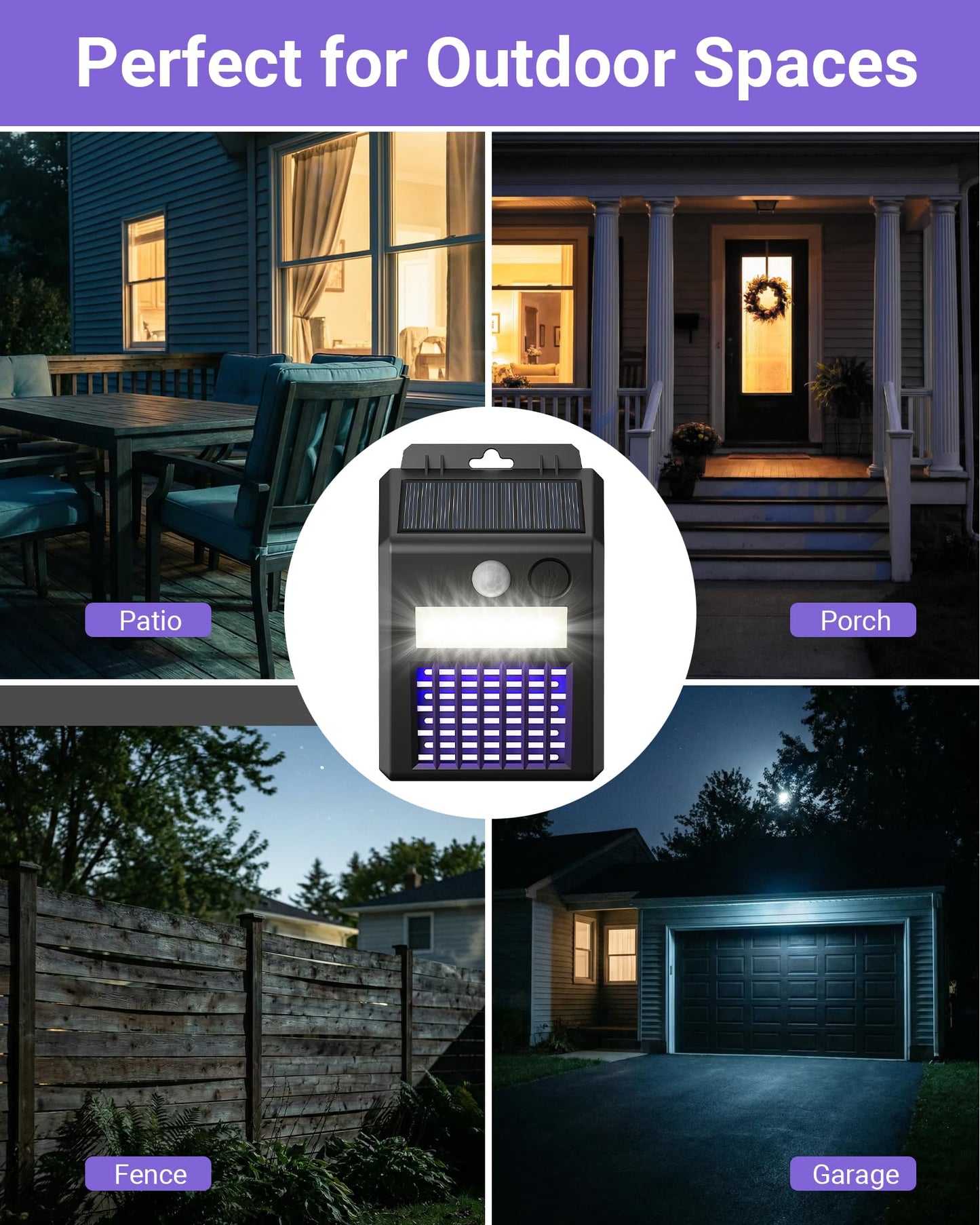 Peepst Solar Bug Zapper Outdoor - 2-in-1 Waterproof Cordless Mosquito Zapper with 3 Modes, Motion Sensor Light & UV Light, Rechargeable Mosquito Killer Lamp for Patio Yard Garden (Black)