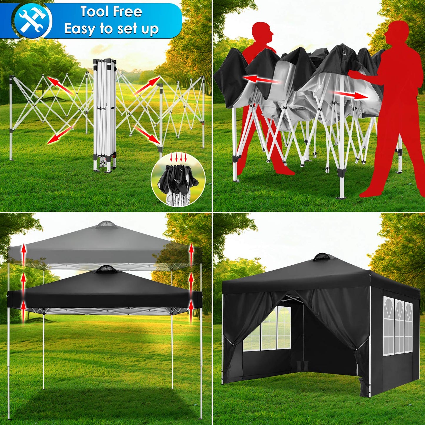 COBIZI Canopy 10x10 Pop Up Canopy Tent with 4 Sidewalls, One Push Party Tents for Parties Outdoor Wedding Waterproof Gazebo Commercial Event Tent with Sandbags, Classic Black