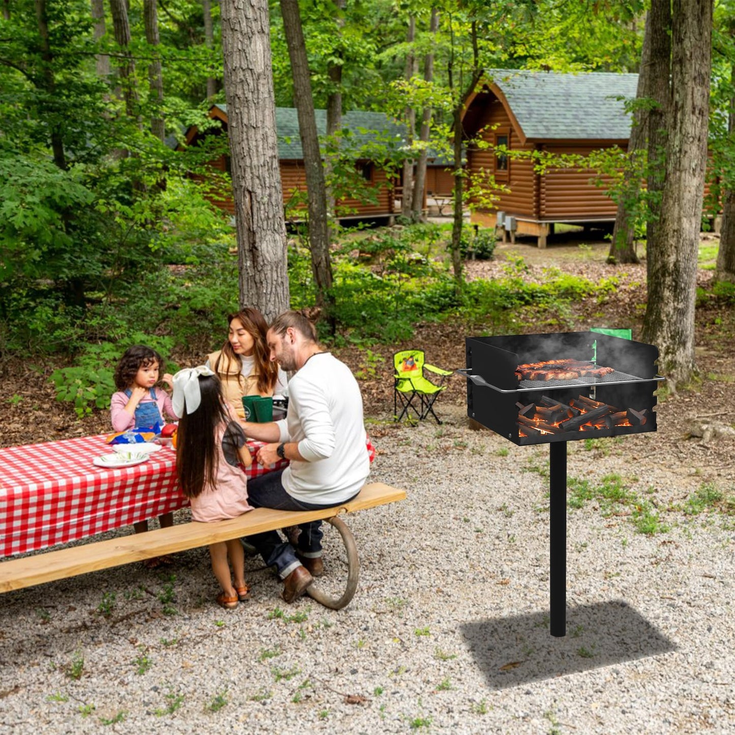 Toriexon Park Grills, 256 Sq. In, Park Style Charcoal Grill, Heavy Duty In Ground Park Grill with Stainless Steel Cooking Grate and Cover for Commercial and Outdoor Cooking 16'' L x 16'' W x 8'' H
