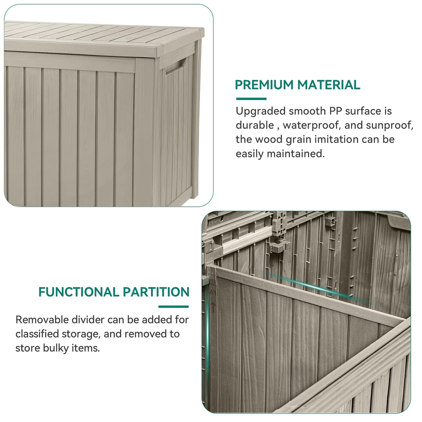 YITAHOME 220 Gallon XL Outdoor Storage Deck Box with Divider, Waterproof & Lockable, Ideal for Patio Furniture and Garden Tools, Resin-Built, Wood-Like Texture, Brown