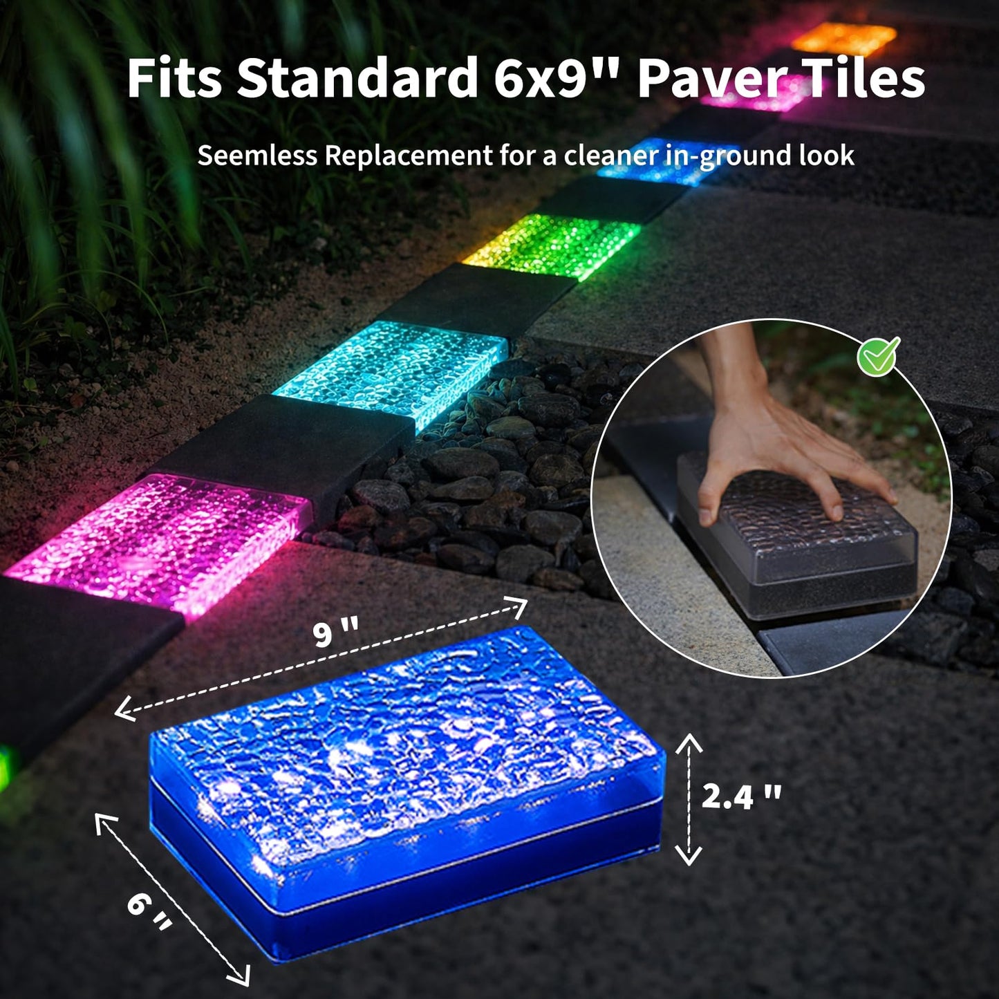 SHONELIGHTING Paver Lights, Solar 12-Color Outdoor Waterproof, In-Ground Brick LED for Driveway & Pathway, Hardscape Pavers, Heavy Duty, RGBW with Remote (6 Pack)