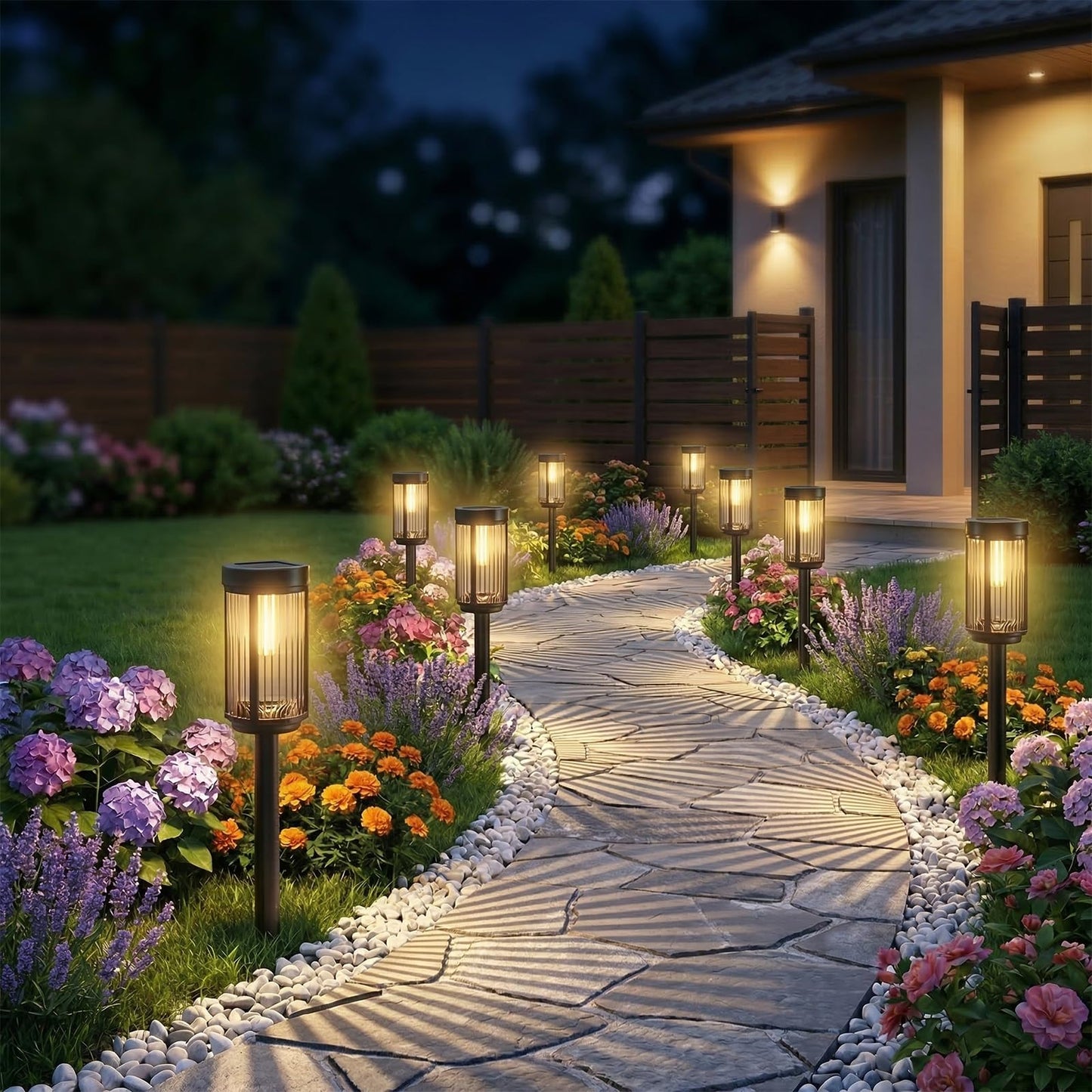 Sparkblaze 12 Pack Solar Garden Lights Outdoor, Decorative Solar Pathway Lights for Yard Auto On/Off Landscape Lighting for Walkway, Lawn, Garden, Waterproof Solar Stake Lights. (12, Warm White)
