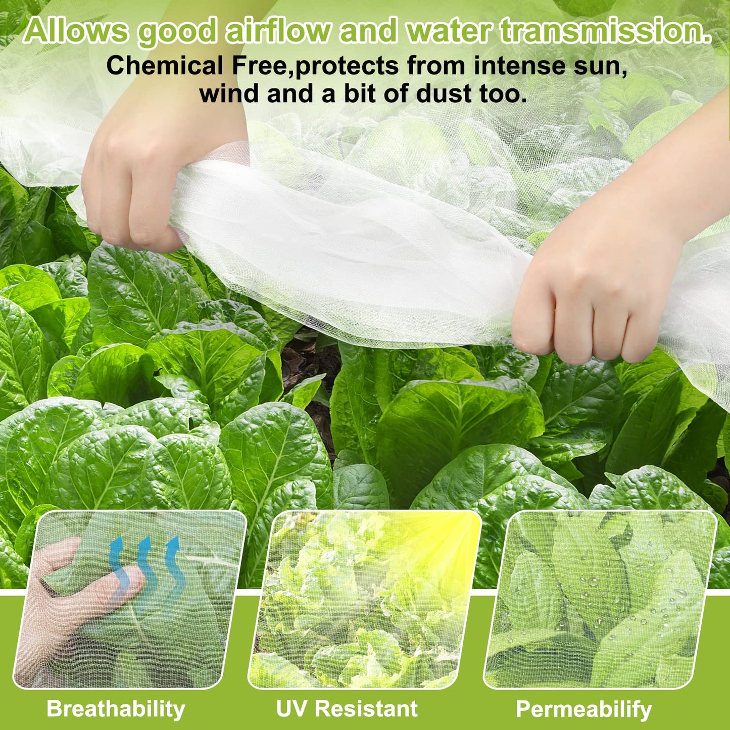 RIFNY Garden Netting, 2 Pack 10x33Ft Ultra Fine Mesh Netting Pest Barrier Protection Bird Mosquito Net Plants Cover for Vegetables Fruits Flowers Crops Greenhouse Row Cover Raised Bed Patio