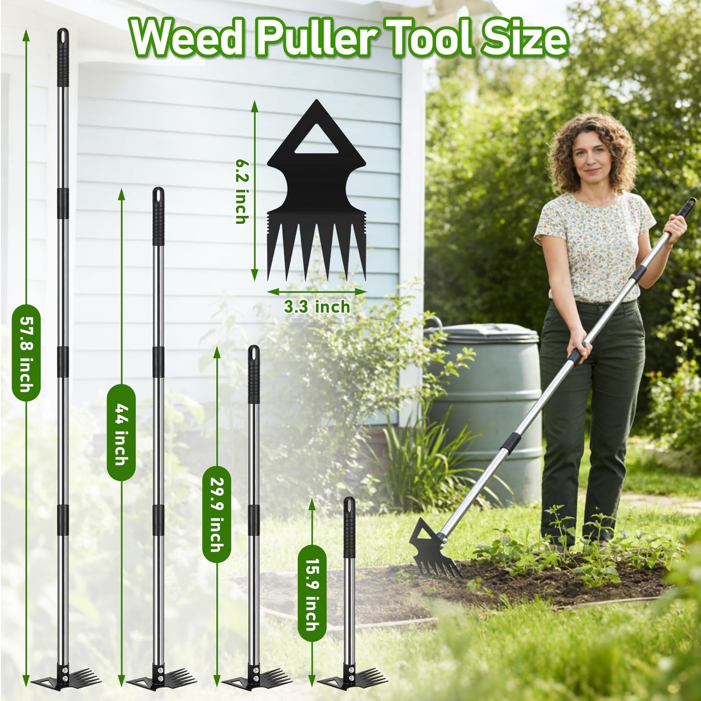 Upgraded Weed Puller Tool with Long Handle, 56" Manual Weeder Remover Tool, 2 in 1 Hand Weed Rake Garden Hoe for Gardening, Heavy Duty Uprooting Weeding Pull for Lawn, Yard, Patio Garden