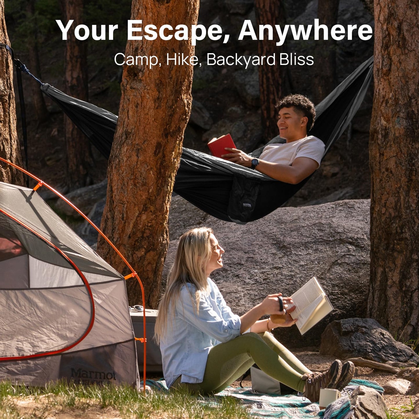 Kootek Camping Hammock 500 lbs Capacity, Portable Hammocks with Tree Straps & Attached Carry Bag, Camping Essentials Gear, Perfect for Outside Indoor Hiking Beach Backpack Travel