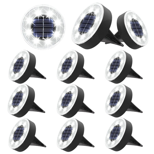 Joomer Solar Ground Lights, 12 Pack 8 LED Solar Lights Outdoor Waterproof IP68 Disc Light Landscape Lighting Garden Light for Patio Pathway Lawn Yard Driveway Walkway(White)