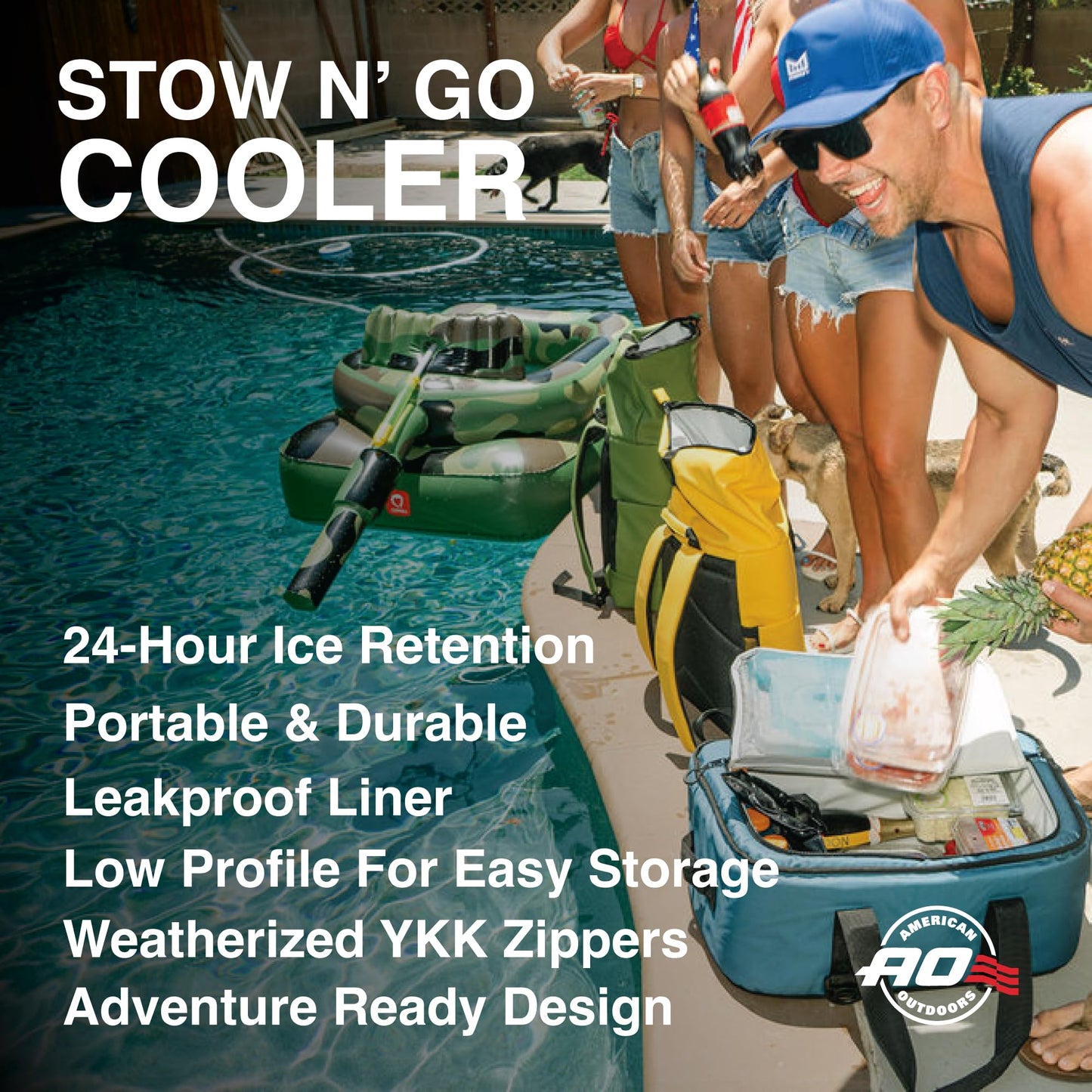 AO Coolers Stow-N-Go Canvas Soft-Sided Cooler, Low Profile and Leak Proof, Insulated for 24-Hour Cold, Black, 38-Can