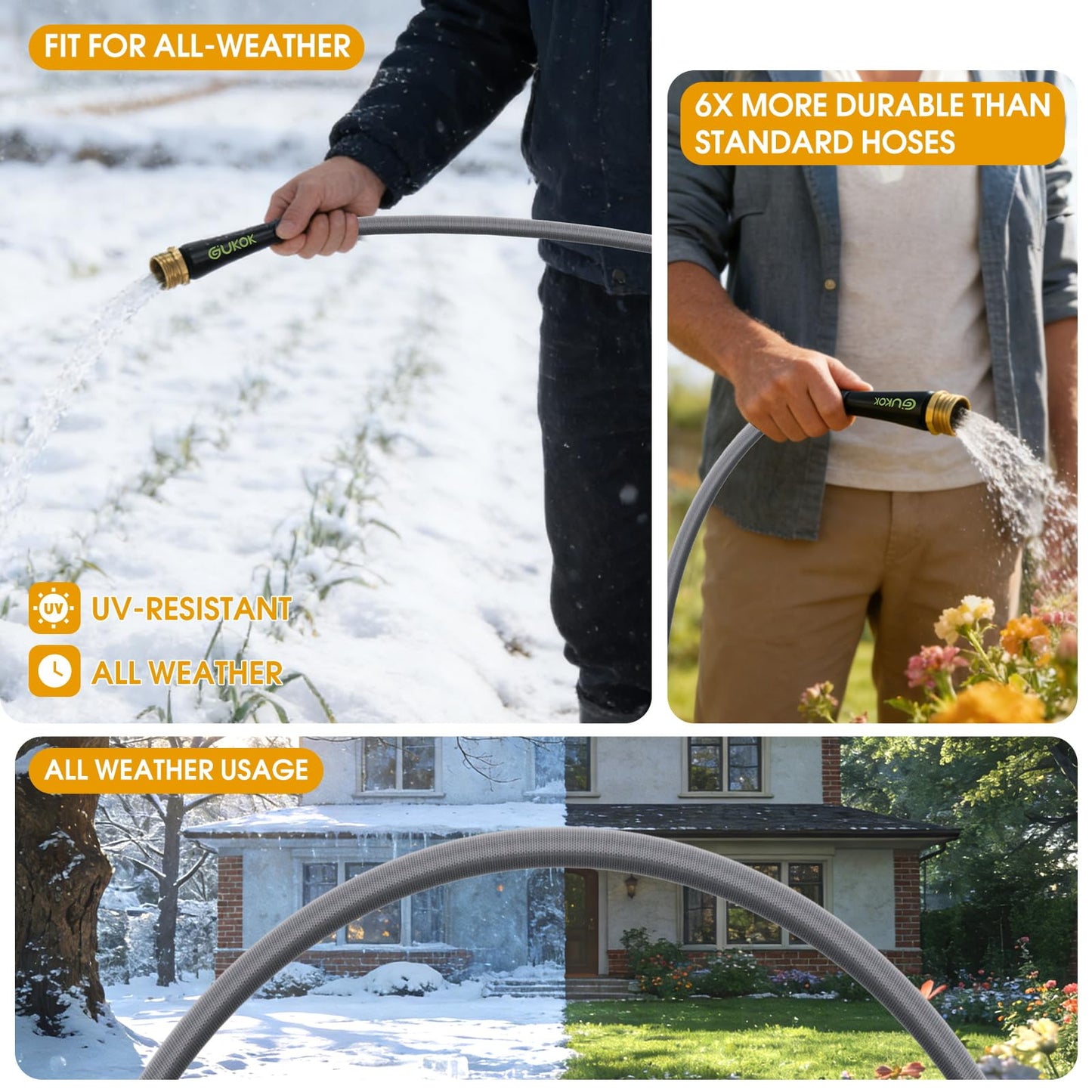 GUKOK Garden Hose 75 FT, Non-Expanding Water Hose, Ultra-Light & Flexible, Burst-Resistant, Kink-Free, High-Pressure Garden Hose All-Weather Use for Lawns, Gardens, and Outdoor Cleaning