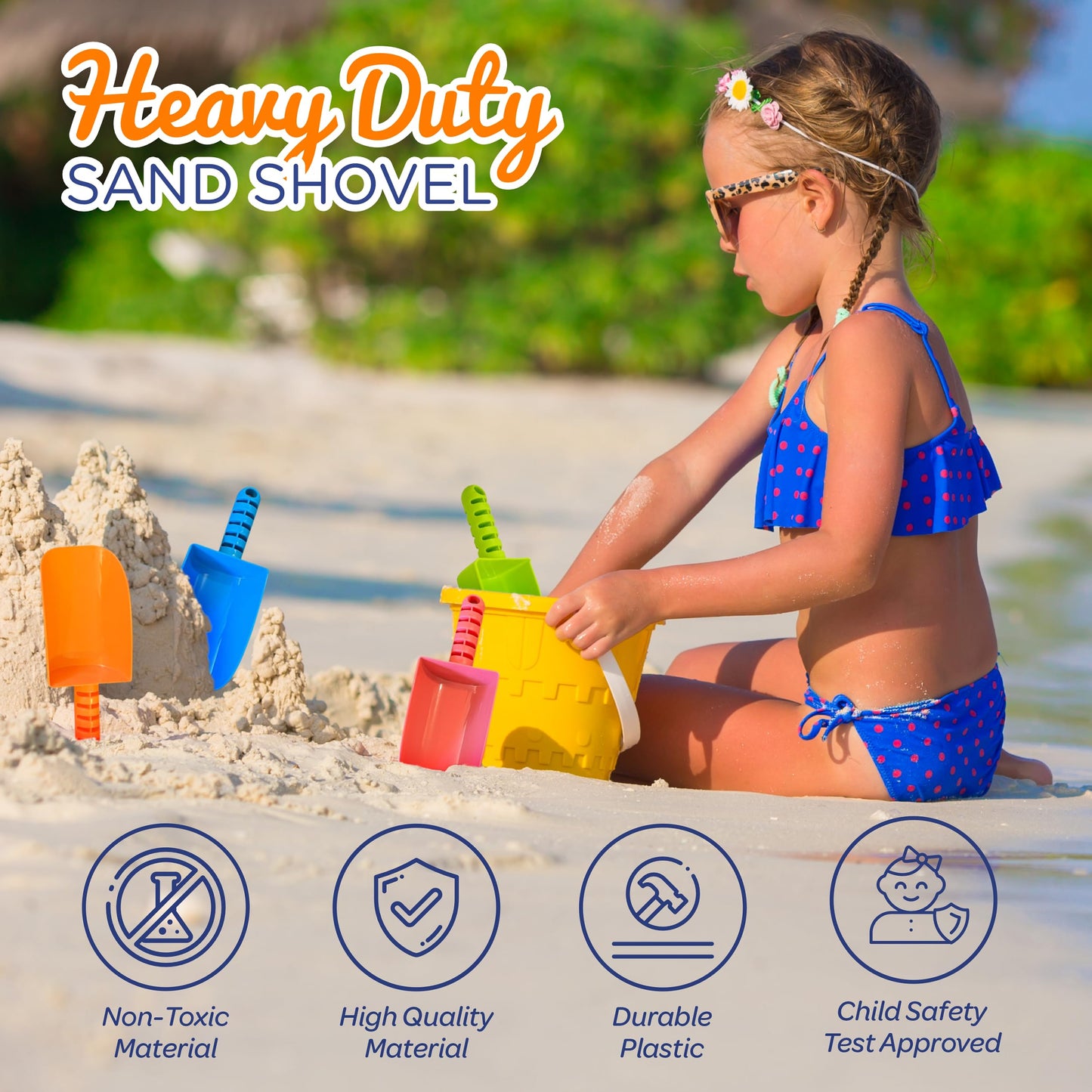 4E's Novelty 4 Pack Beach Shovels 8 Inch, Heavy Duty Plastic Sand Shovel for Kids, - Great for Planting Gardening Shovels for Toddlers, Outdoor Digging Sandbox Toys, Easter Basket Stuffers