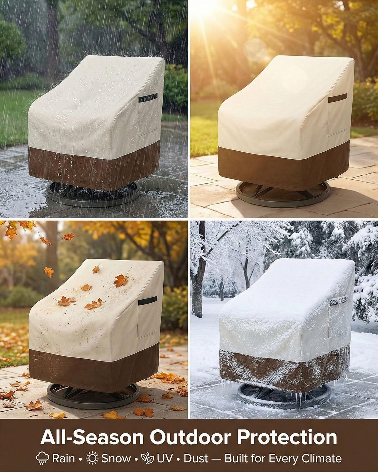 Waterproof Patio Chair Covers, Heavy Duty 600D Lawn Outdoor Furniture Covers for Swivel, Lounge, Rocking & Adirondack Chairs, All-Weather UV & Fade Resistant, 28W x 32D x 36H in, 2-Pack Beige & Brown