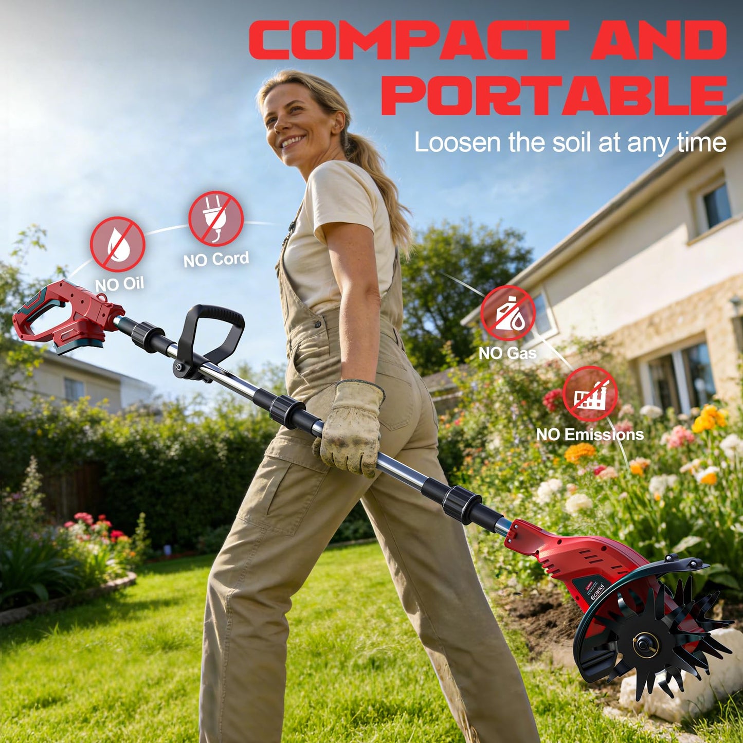 Cordless Tiller Cultivator Compatible with Milwaukee 18V Battery(Tool Only), 450RPM Electric Tiller for Gardening, 9"x6.3" Tilling, 48 Reinforced Steel Tines Rototiller for Lawn/Soil Cultivation