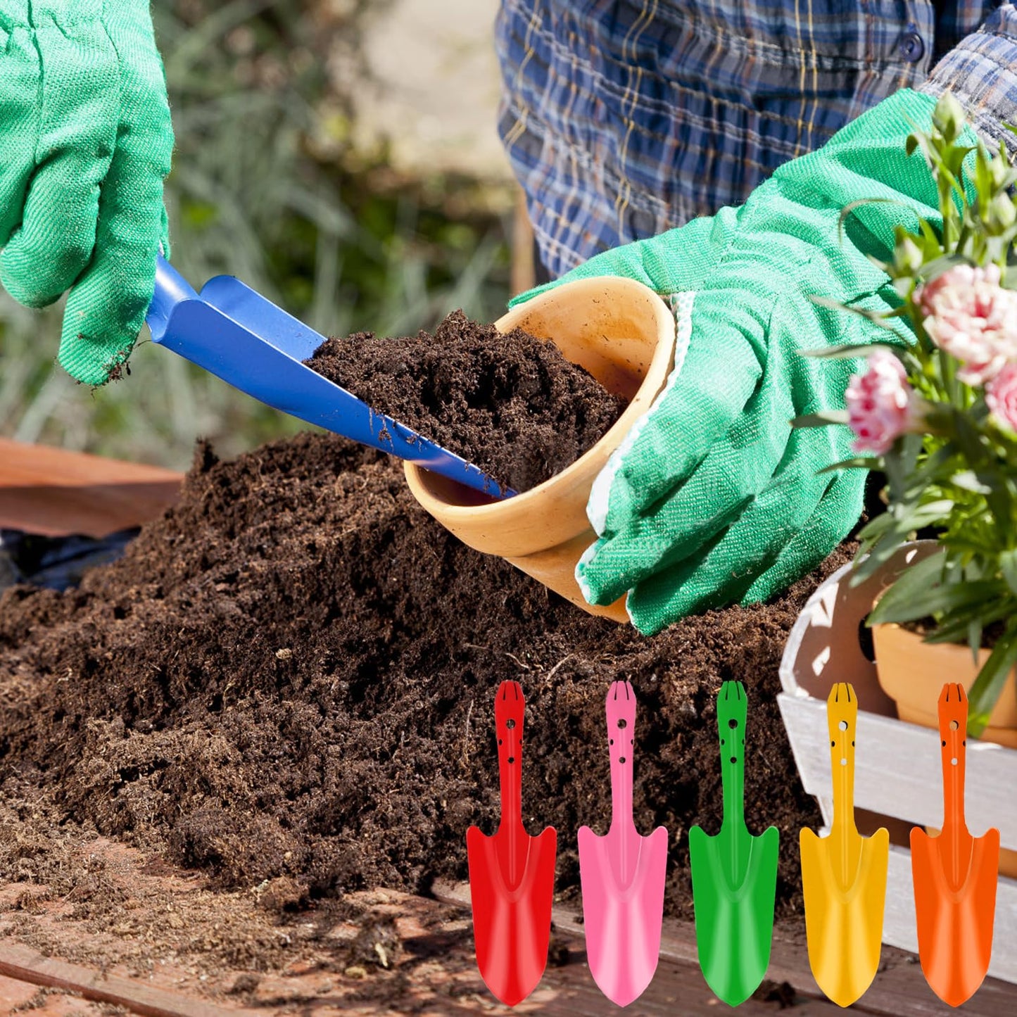 18 Pcs Colorful Garden Shovels Small Metal Hand Trowel Set for Gardening Teens Adults Mini Digging Tools for Succulent Flower Soil Planting Weeding Transplanting, 6 Colors (11 X 3 Inch)