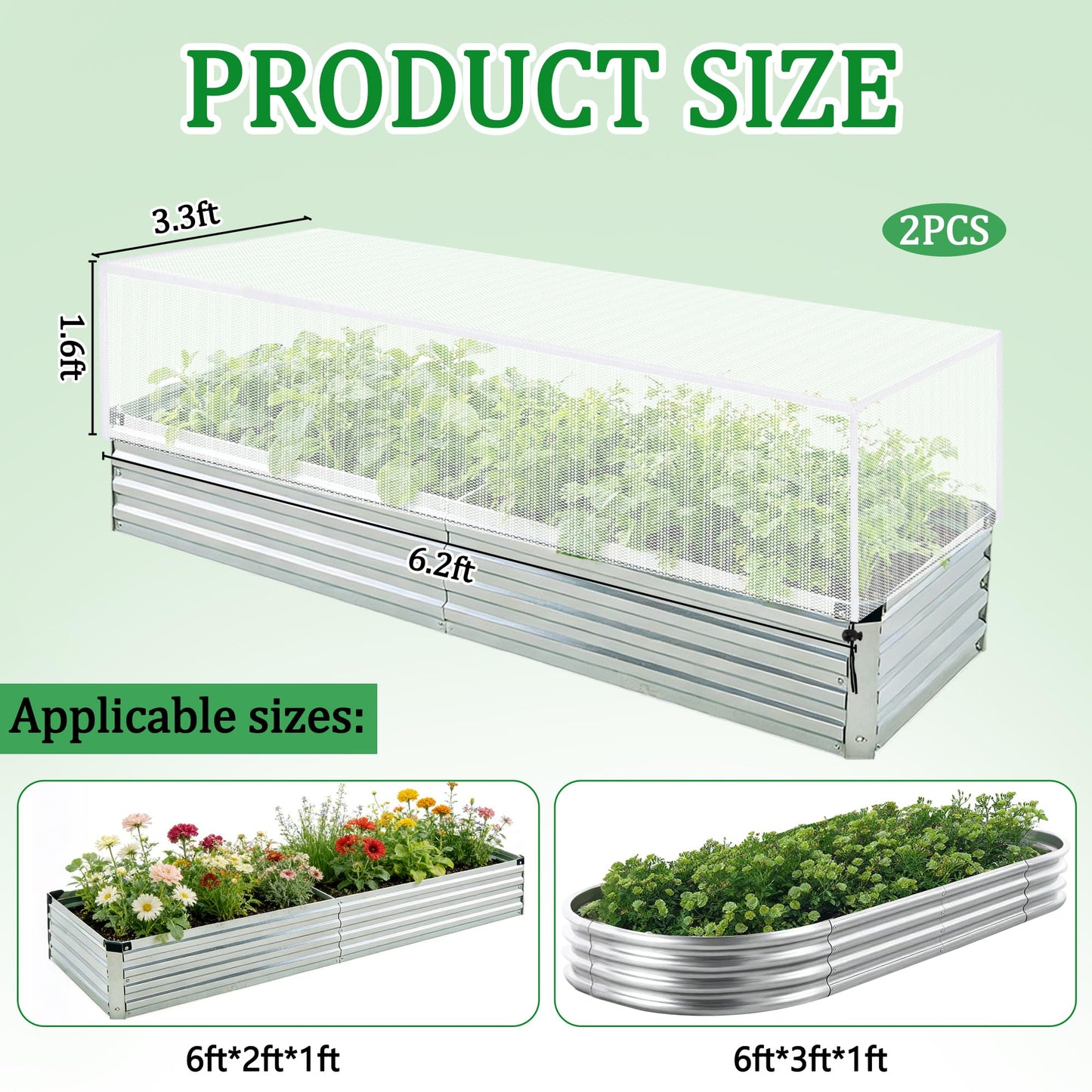 2 Pack Garden Netting for Raised Beds, 6x3 Ft Raised Bed Plant Covers for Garden Protection, Fine Mesh Bird Netting Pest Barrier Screen with Drawstring for Protecting Vegetables Fruits Crops