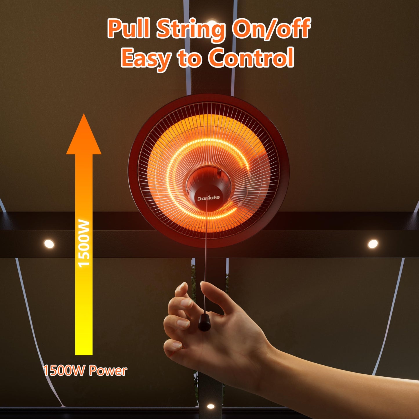 Patio Heater for Outdoor Use 1500W Electric Infrared Hanging Heater, Ceiling Mounted, Waterproof for Porch, Garage, Balcony, Overheat Protection Black