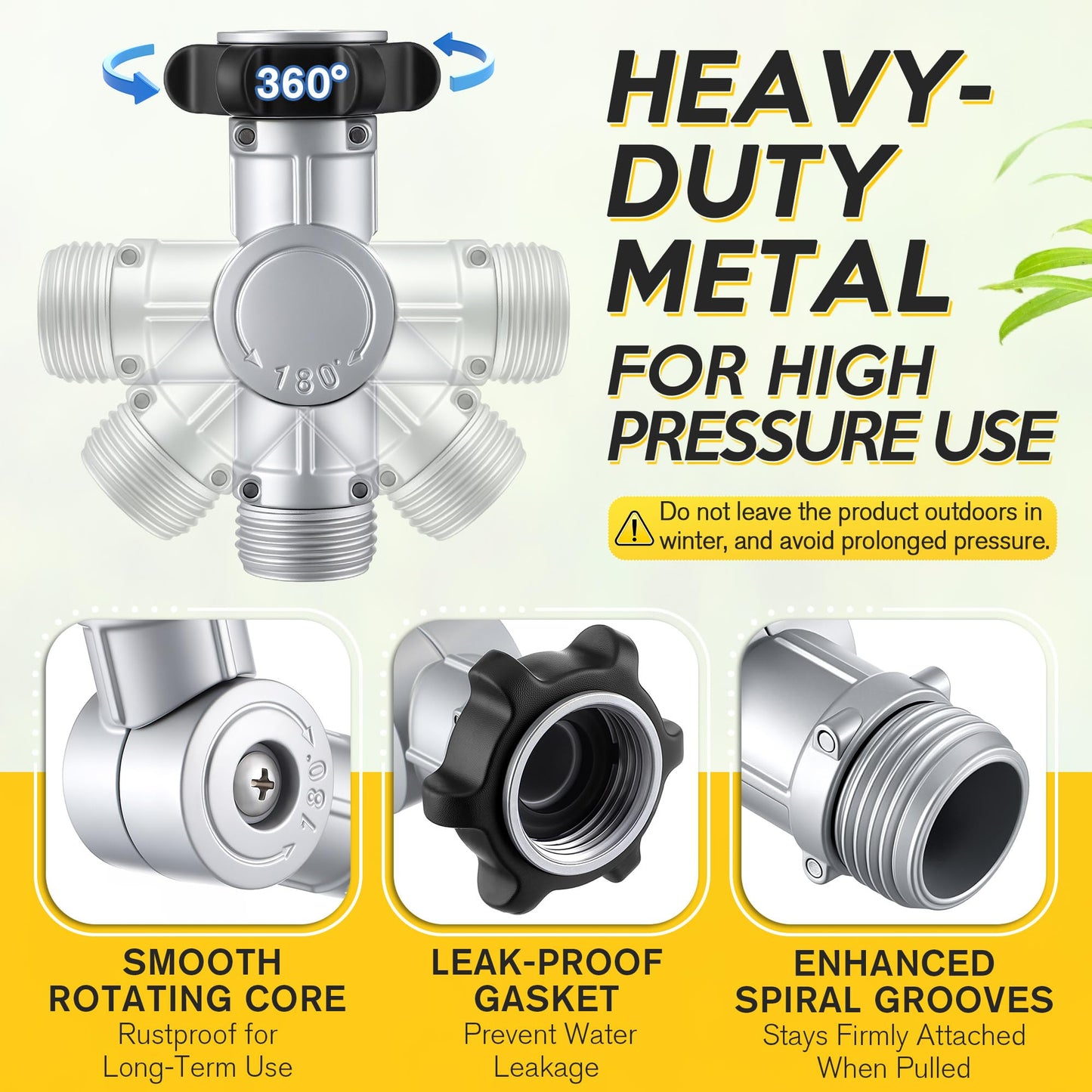 Enhon 180° & 360° Garden Hose Swivel Connector, Garden Hose Connect and Spigot Extender for Outdoor Faucet, Fits Standard 3/4" Water Pipes(Metal & Plastic,Silver,4 Pack)