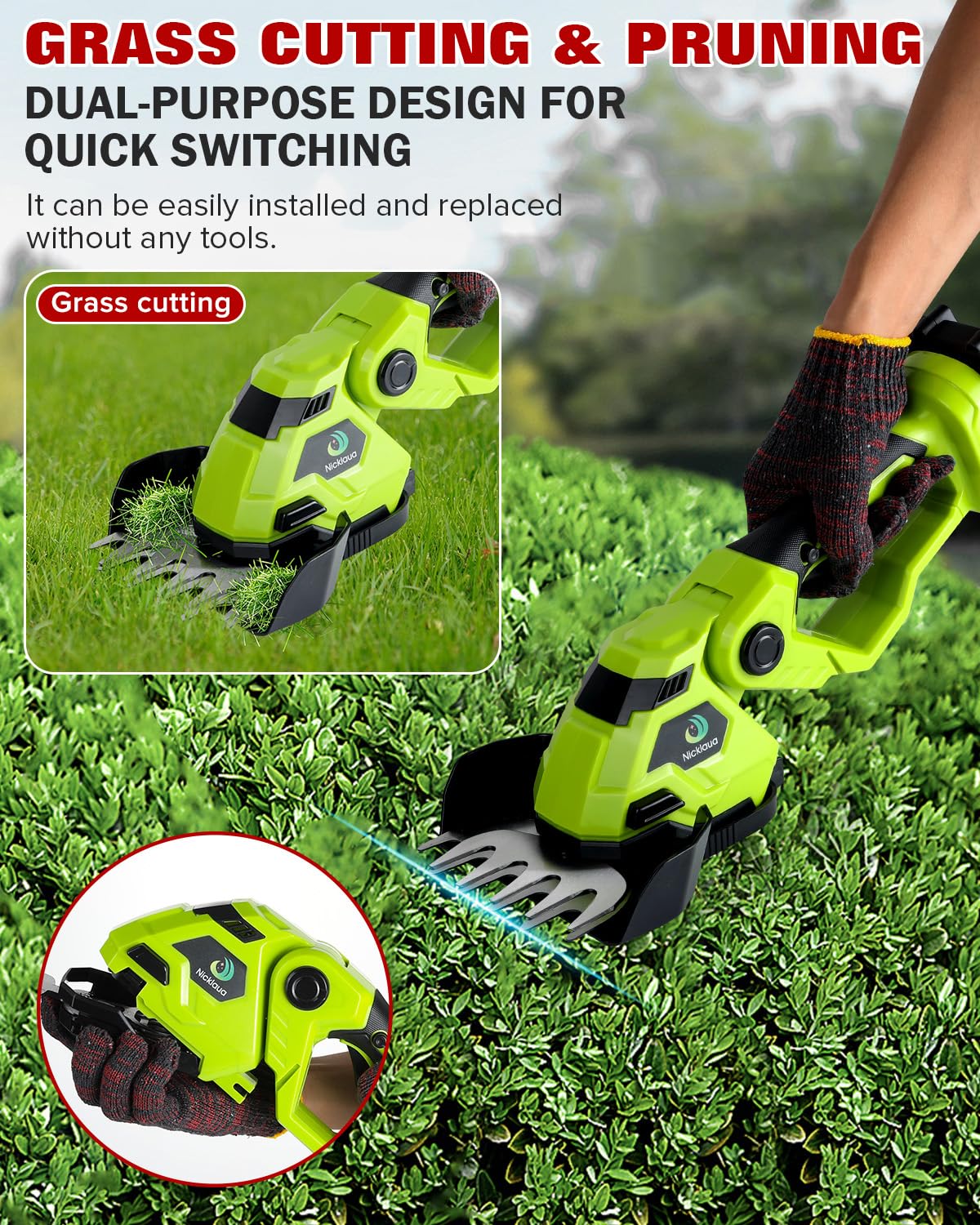 Cordless Hedge Trimmer,Cordless Grass Shear & Hedge Shear with a 5.3-inch Lawn Mower Blade, with 2 PCS Rechargeable Battery and Charger for Garden,Lawn.Note: It Does not Include the 9-inch Blade.