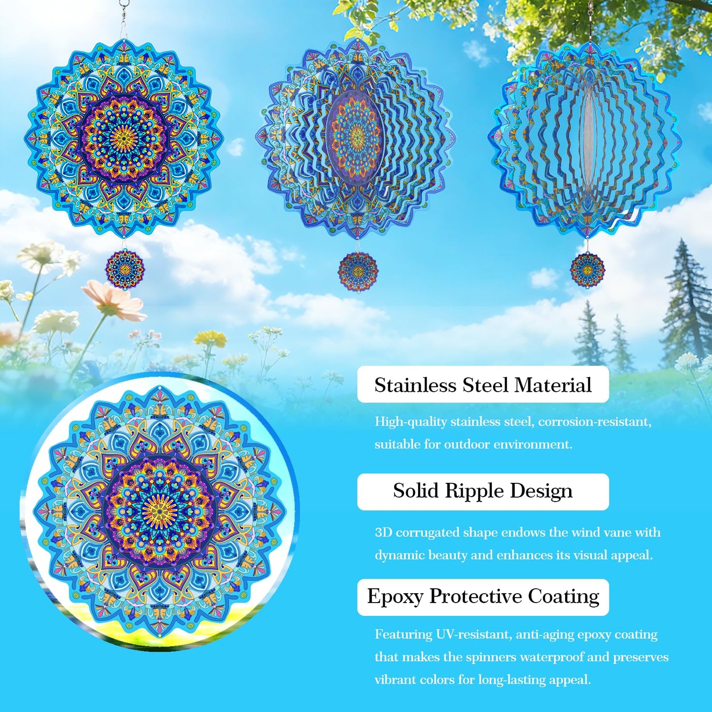 Katinyos 3D Wind Spinner, 12 inch 3D Kinetic Metal Garden Spinners, Rustproof Metal Garden Decor Yard Art, Wind Sculptures Ideal Gift for Homeowners & Garden Lovers