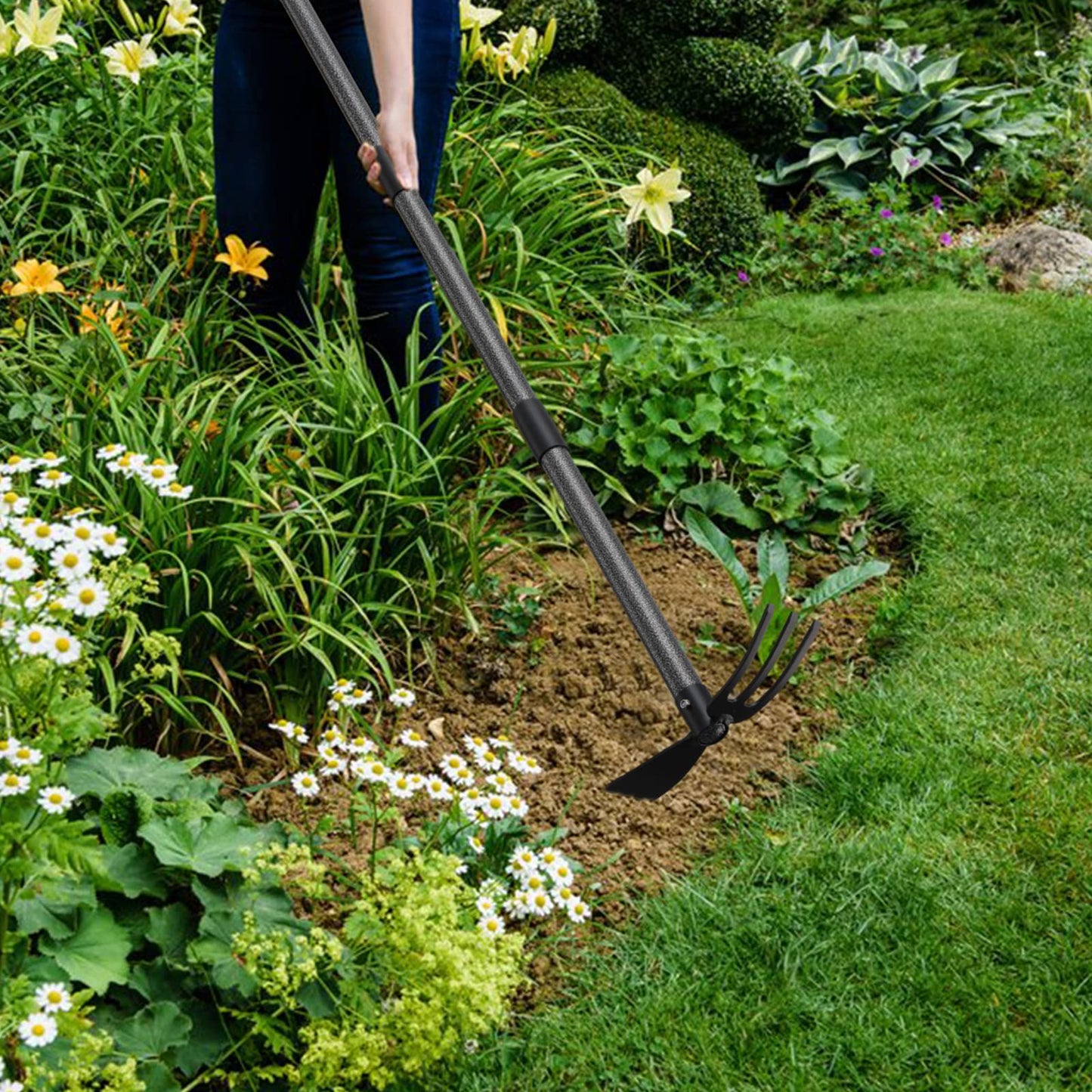 JAOTREL Hoe Garden Tool, 45 Inch Garden Hoe Long Handle for Weeding, Hoe Cultivator 2 in 1 Hand Garden Tools for Gardening Tools Planting