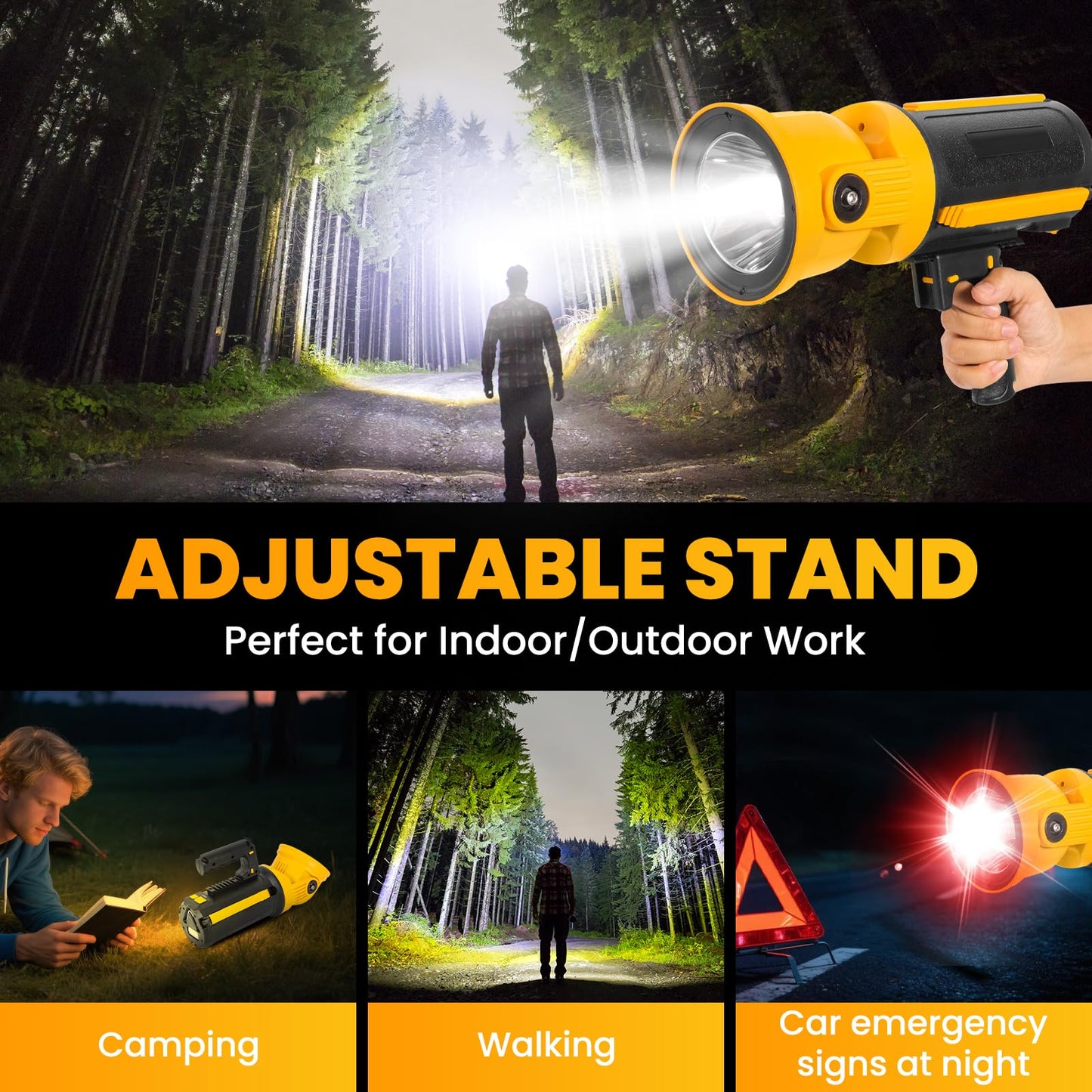 LETOUR Rechargeable Led Spotlight Flashlight with 90° Rotate Head Super Bright Spot Lights Outdoor Handheld, IPX6 Waterproof Flashlight for Emergencies