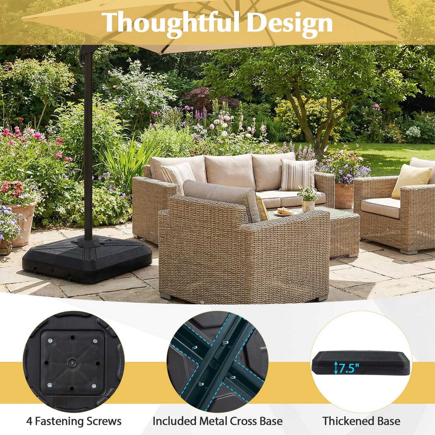 Tangkula Cantilever Umbrella Base with Wheels, 345 LBS Heavy-Duty HDPE Sand Water Filled Offset Umbrella Weighted Stand with Cross Base for Patio Backyard Poolside