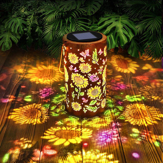 Colorful Sunflower Solar Lanterns Outdoor Waterproof, Sunflower Gifts for Women Mom Grandma, Metal Solar Hanging Decorative Lanterns for Yard Patio Porch Balcony Garden Decor