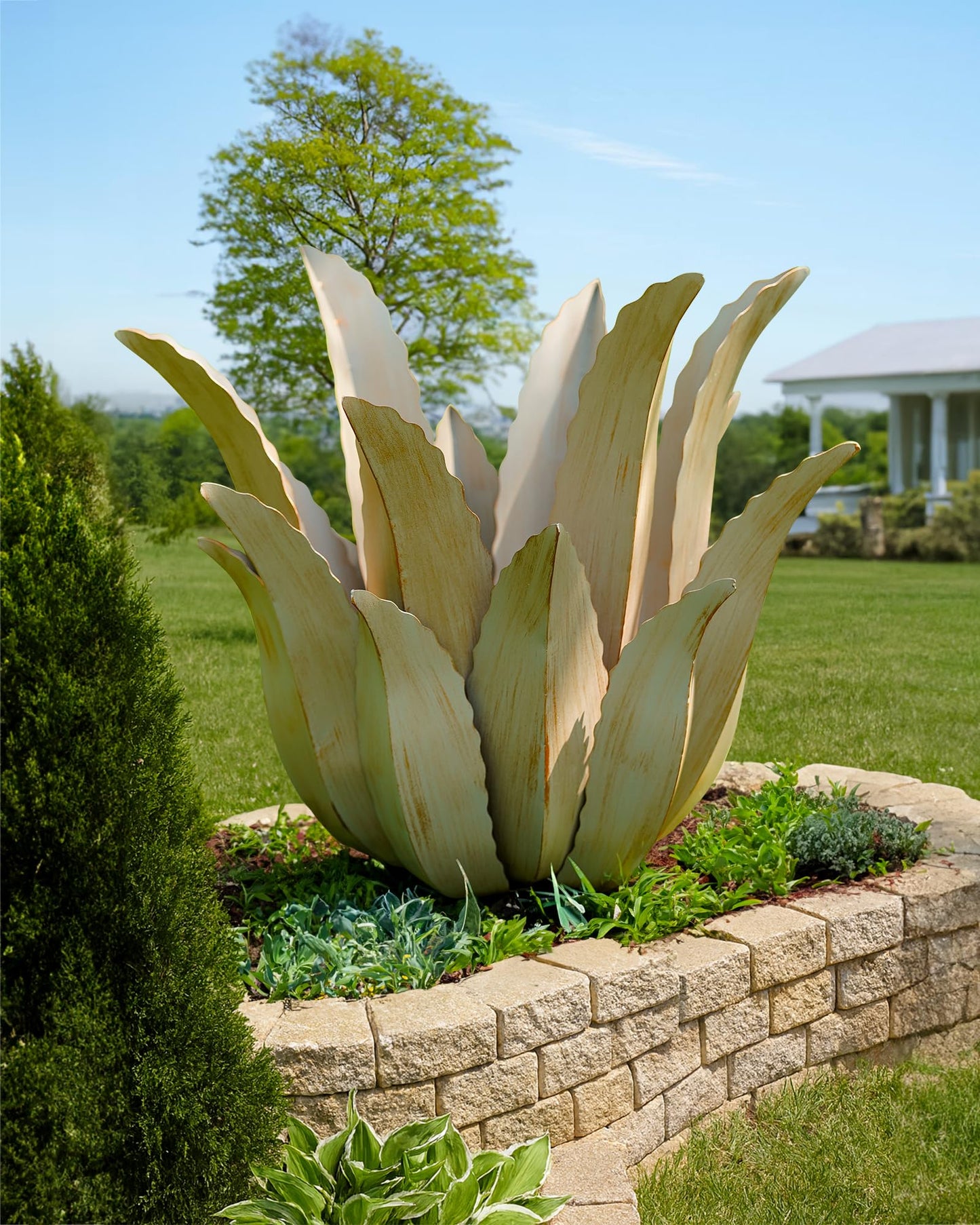 Cyan Oasis Metal Agave Plant Outdoor Decor - 25.5" H Large Hand Painted Desert Themed Garden Sculpture, Weather Resistant Rustic Yard Art for Lawn Patio, Unique Ornament Gift for Home & Garden