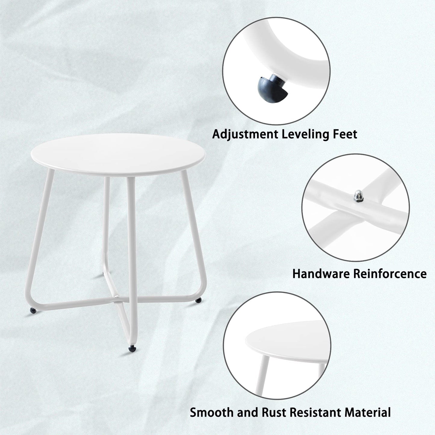 Meluvici Patio Outdoor Side Table Waterproof Round Metal Steel Small Side Table Weather Resistant Portable Outdoor and Indoor End Table for Garden Balcony Yard, White
