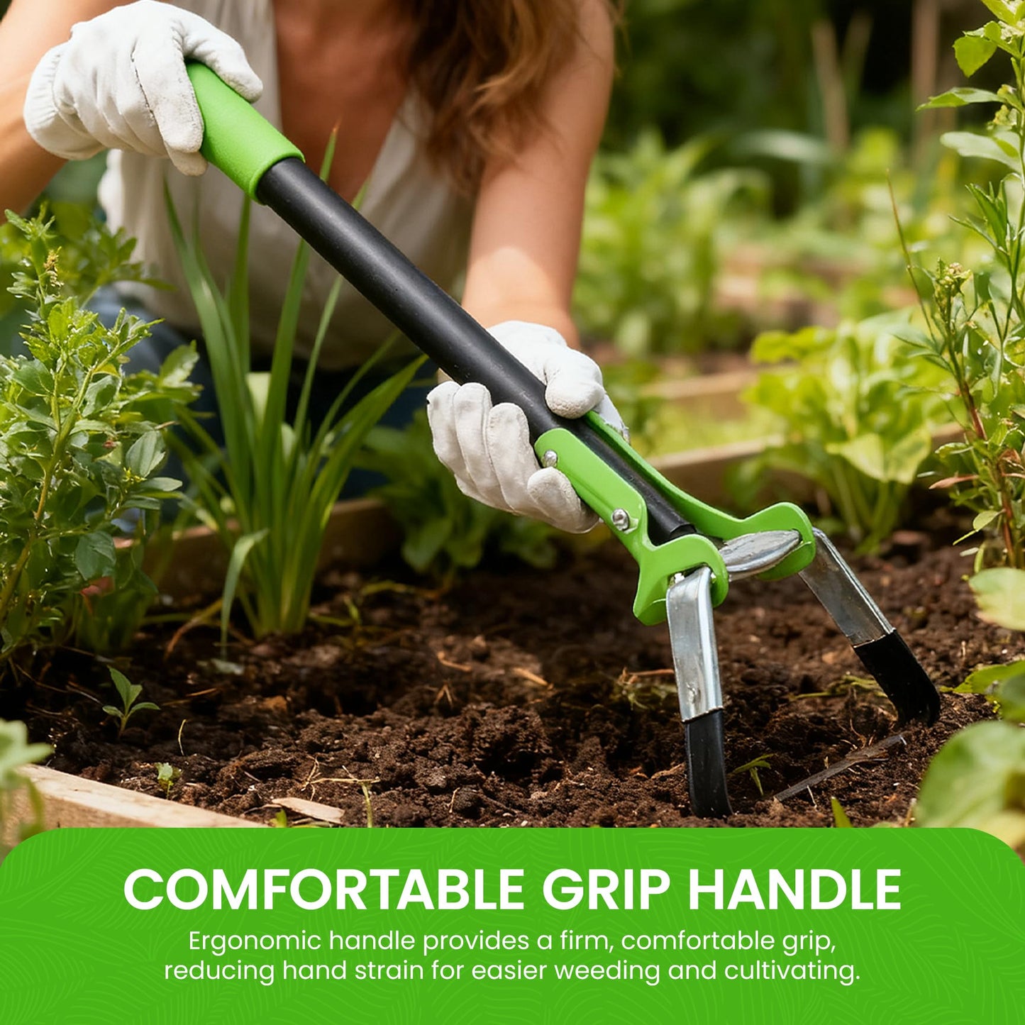 Garden Guru Action Stirrup Hoe Garden Tool with Ergonomic Handle – Rust Resistant Heavy Duty Steel Loop Hoe for Weeding, Planting, Sowing Seeds, Making Furrows & Soil Cultivation