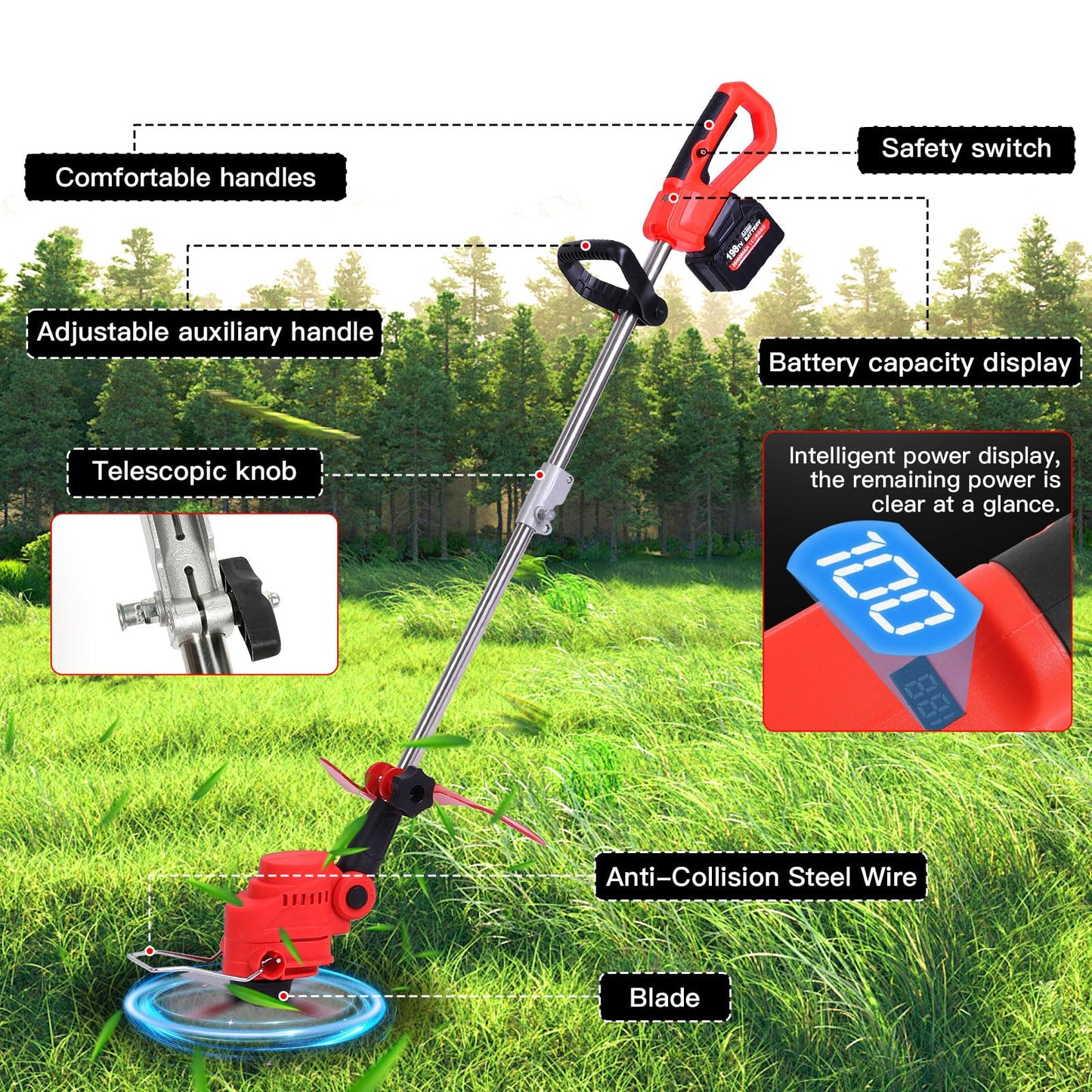 Cordless 2-in-1 Tiller & Weed Whacker Combo, 800W Brushless Motor, 12"x9" Rototiller, 8" Trimmer, 2x21v 6.0Ah Battery, Electric Weed Eater & Garden Tiller, Perfect for Lawn Care & Gardening Tools
