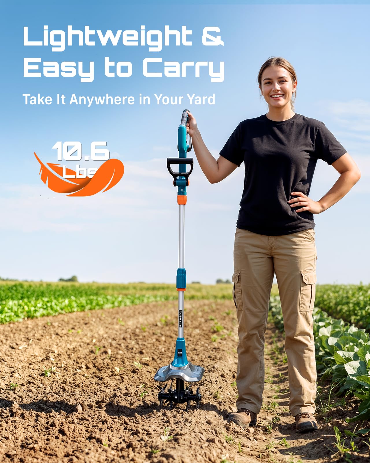 Cordless Tiller Cultivator for Gardening, 20V Electric Garden Rototillers with 2x4.0Ah Batteries, 9In Tilling Width,7In Depth, Adjustable Handle, Battery Powered Small Tiller for Soil/Cultivating/Lawn