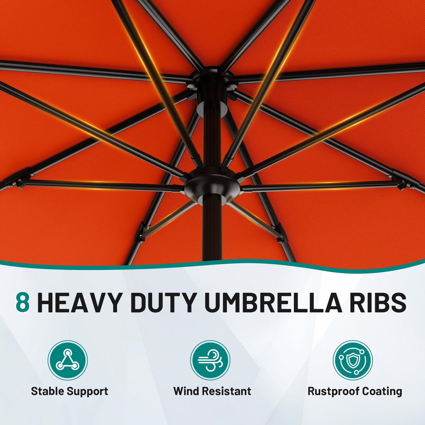AreShark 9 FT Patio Umbrella for Outdoor, Outdoor Table Umbrella with Push Button Tilt and Crank, Outdoor Patio Umbrellas with 8 Sturdy Ribs for Market, Garden, Pool (Orange)
