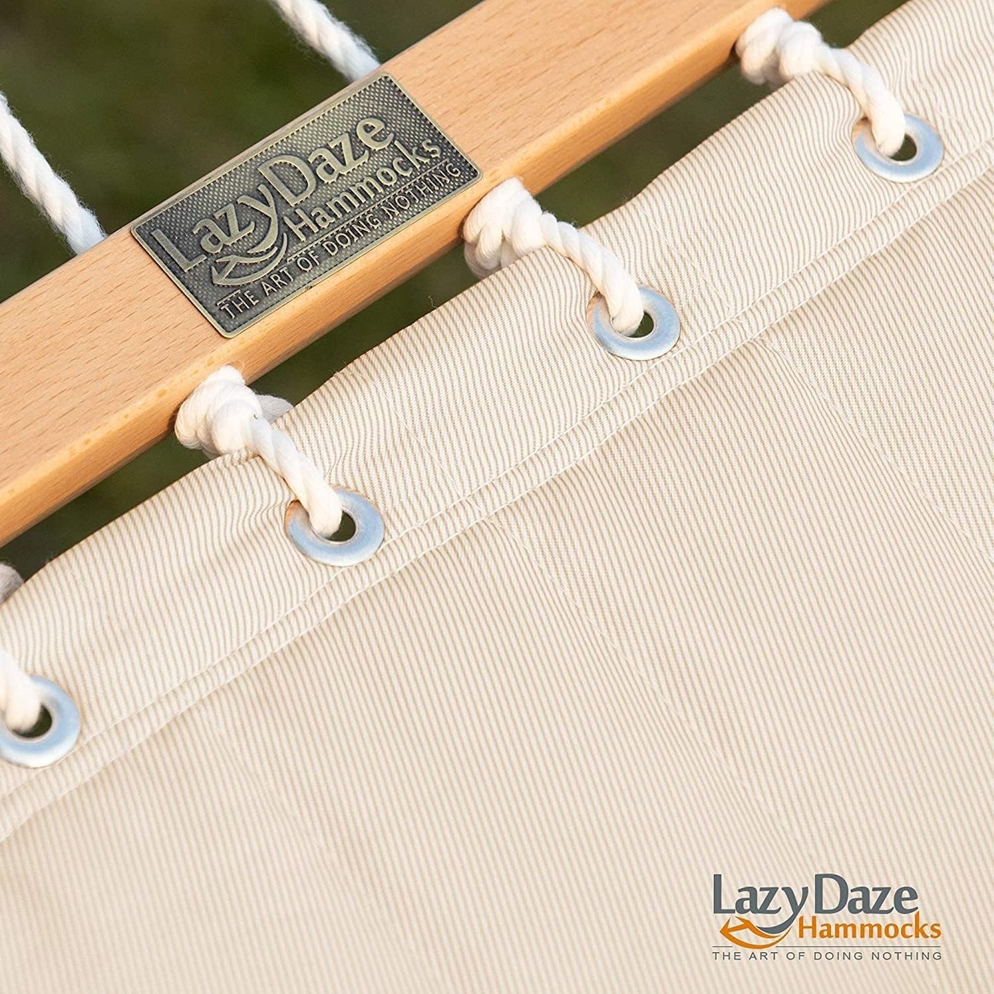Lazy Daze Hammocks 12 FT Double Quilted Fabric Hammock with Spreader Bar and Detachable Pillow, 2 Person Hammock for Outdoor Patio Backyard Poolside, 450lbs Weight Capacity, Natural