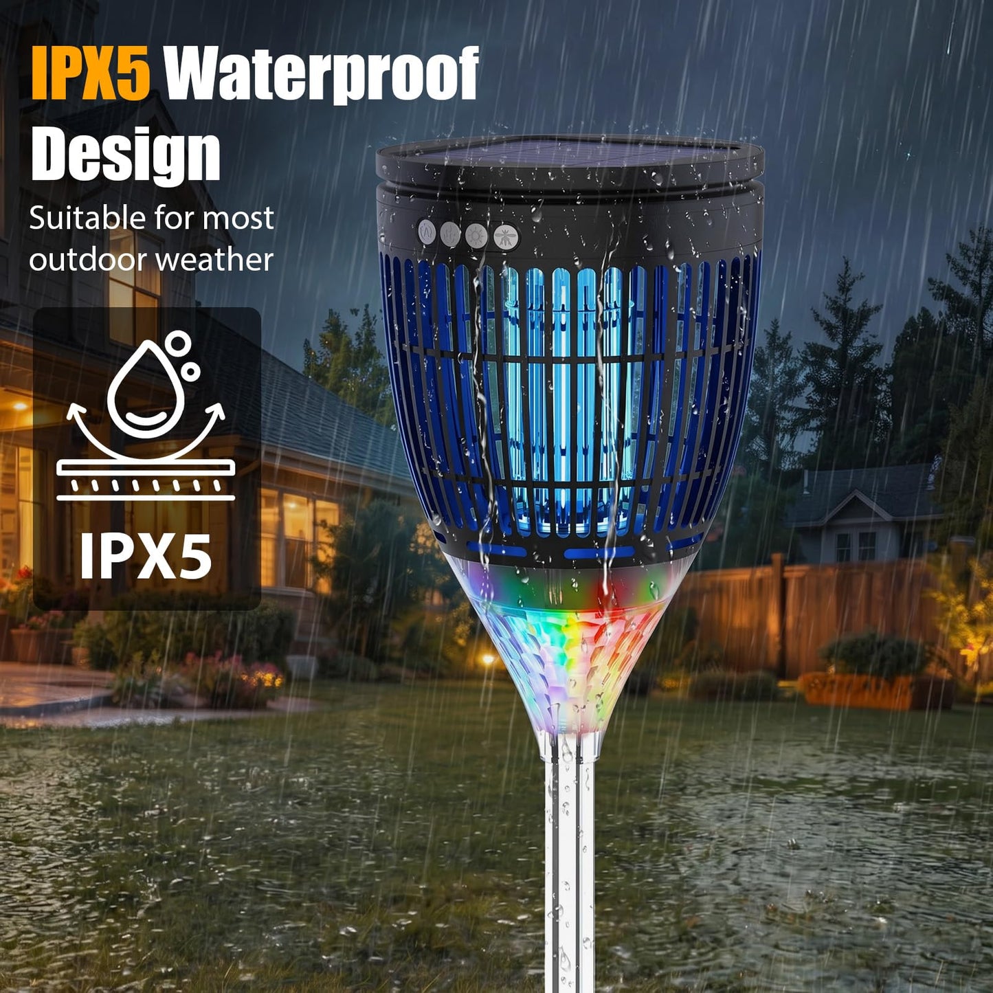 Rossetta Solar Bug Zapper Outdoor, Mosquito Zapper with Flame Lamp & Projector Light, 4200V Electric Fly Zapper Waterproof Rechargeable Mosquito Killer, Cordless Fly Trap for Patio, Backyard, Garden