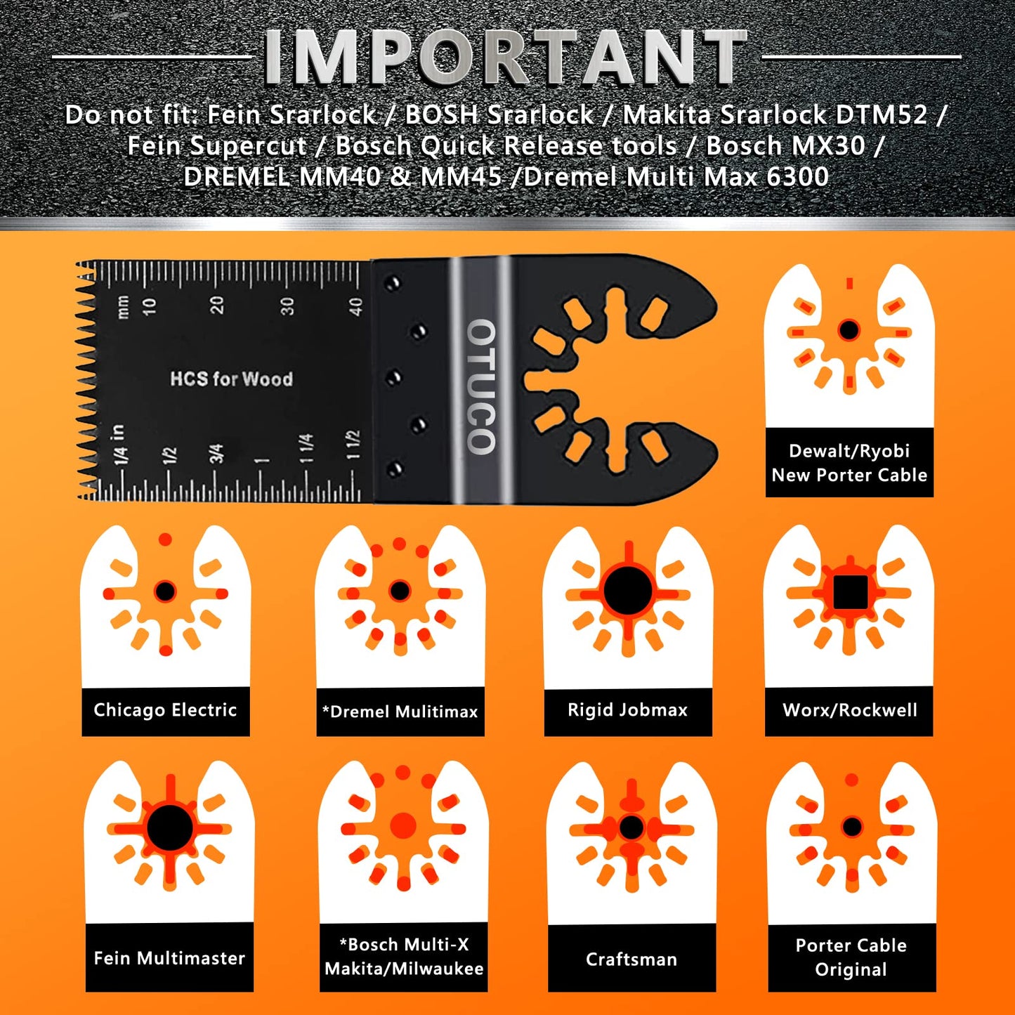 OTUCO 150 Pcs Oscillating Saw Blades, Wood Metal Cutting Multitool Bi-Metal Blades Quick Release Tool Blades Kits Fit for Dewalt, Makita, Ryobi, Rockwell