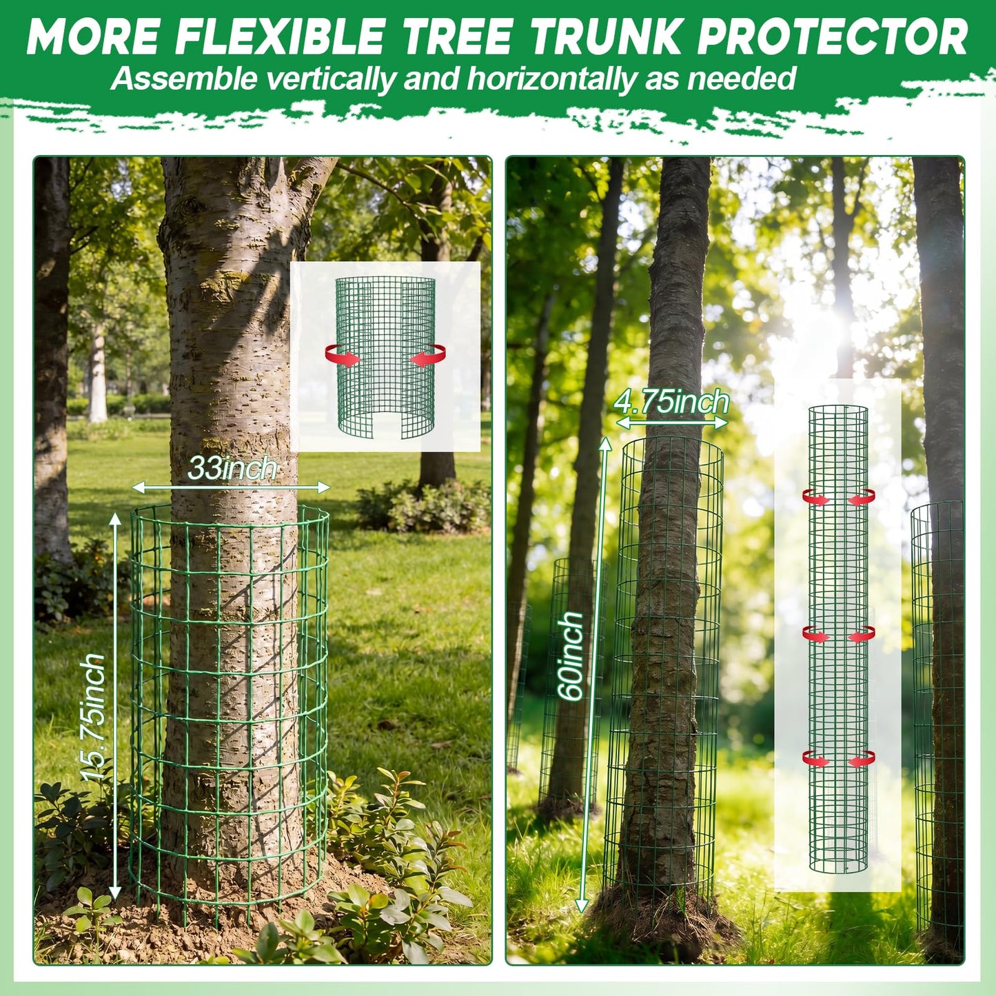 ElaraBerry 12 Pack 60" Metal Tree Trunk Protectors Heavy Duty Mesh Tree Guards Expandable Trunk Protector Guard with Zip Ties, Stakes & Gloves for Saplings, Trees, Gardens and Landscapes