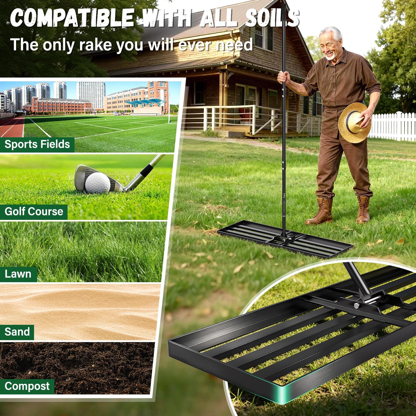 Lawn Leveling Rake 36X12 inch,Lawn Leveler with 78" Long Handle,Heavy Duty Ground Leveler for Yard,Sand,Dirt,Golf and Farm,Effort Saving Lawn Leveling Tool,Landscape Leveling Rake
