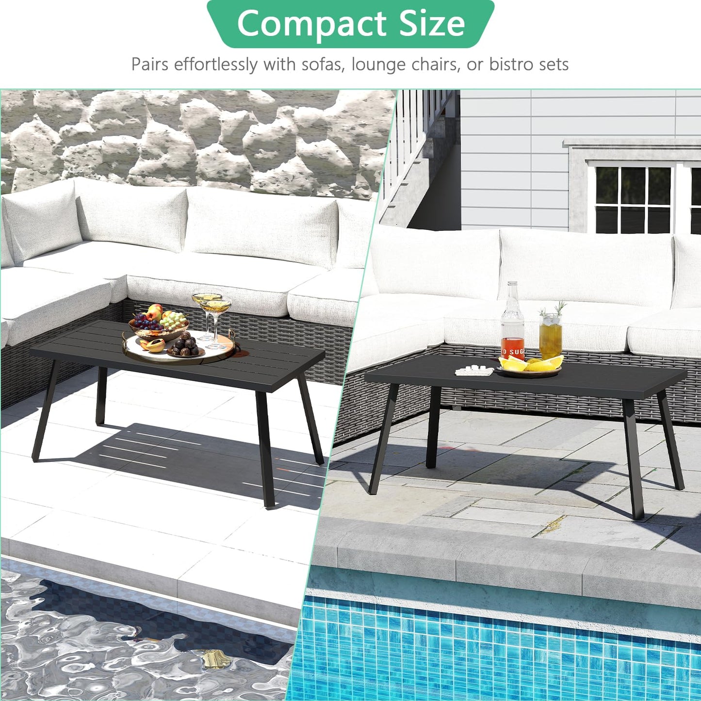 Helios&Hestia Small Rectangle Iron Outdoor Coffee Side End Table for Patio, Deck, Backyard, Garden, Poolside, Black